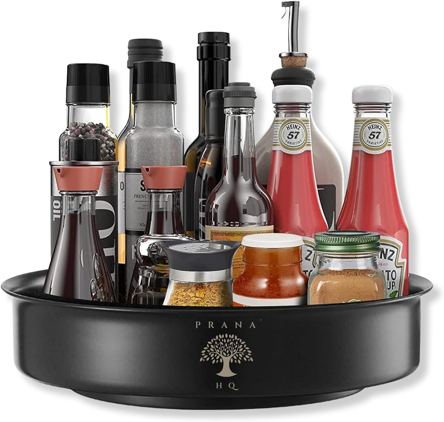 Prana HQ Lazy Susan Turntable Organiser -10" Stainless Steel Rotating Tray-Storage & Organisation of Spice Jars,Sauce & Oil Bottles,Condiments in Pantry,Kitchen Benchtop, Fridge,Table.Smooth Spin.