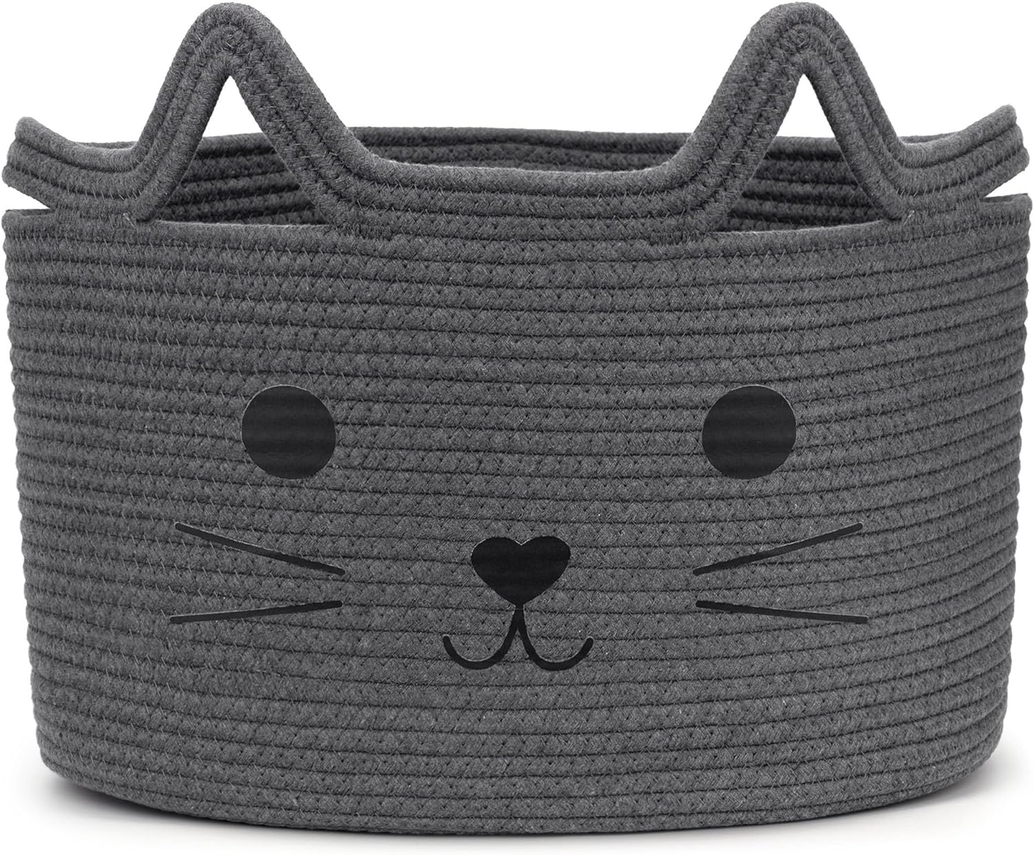 Toy Storage Basket, Kids Laundry Basket Foldable, Baby Hamper Woven Rope Basket for Nursery Cat Decor Bedroom, Toy Storage Box for Boys Girls Dog Cat(Cat,L)