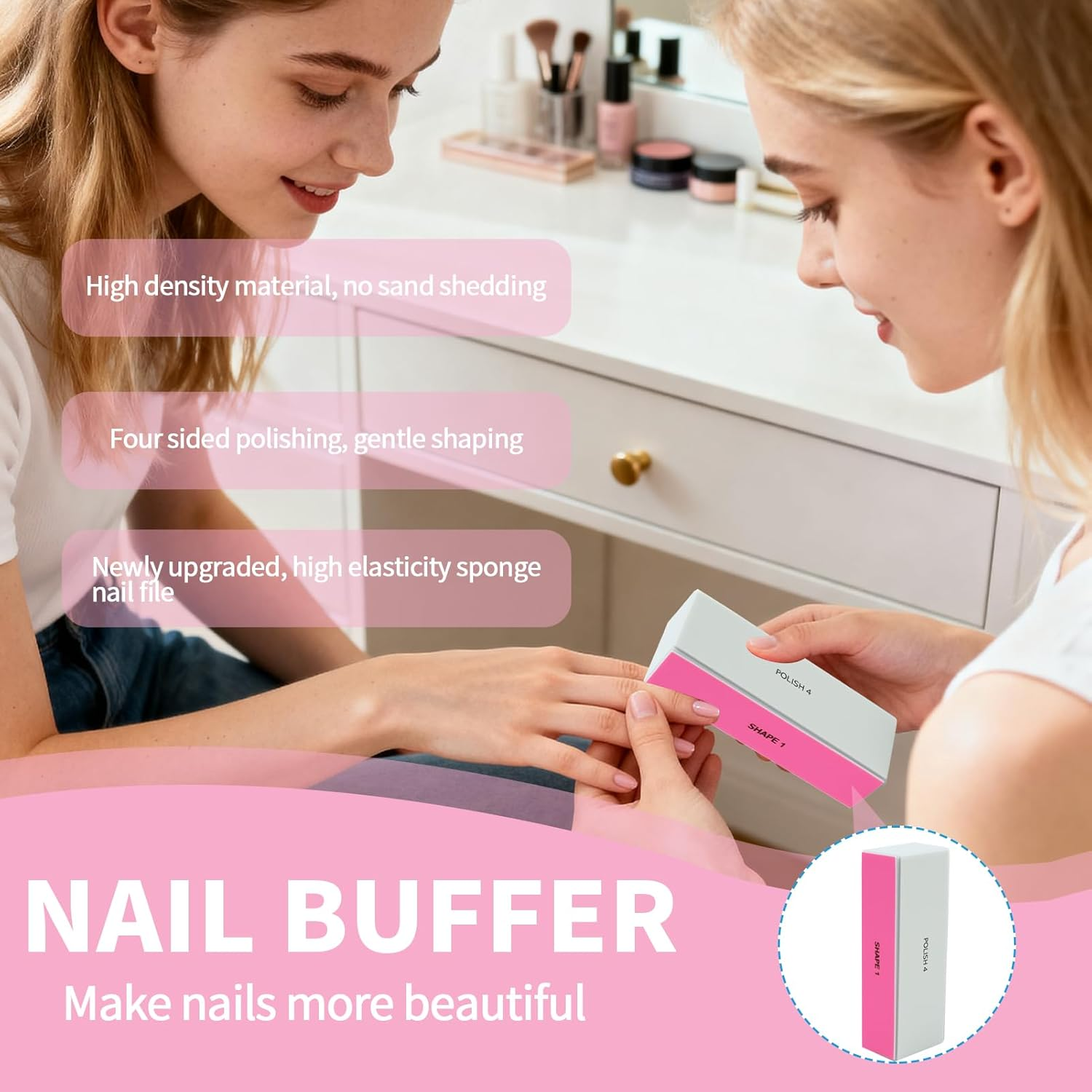 Teccfly 4-Way Nail Buffer Block,4 Pcs Professional Nail File and Polisher,Nail Shine Buffers Blocks Files for Natural and Acrylic Nails,Fingernail File,120/240/600/3000 Grit for Buffing Shinning