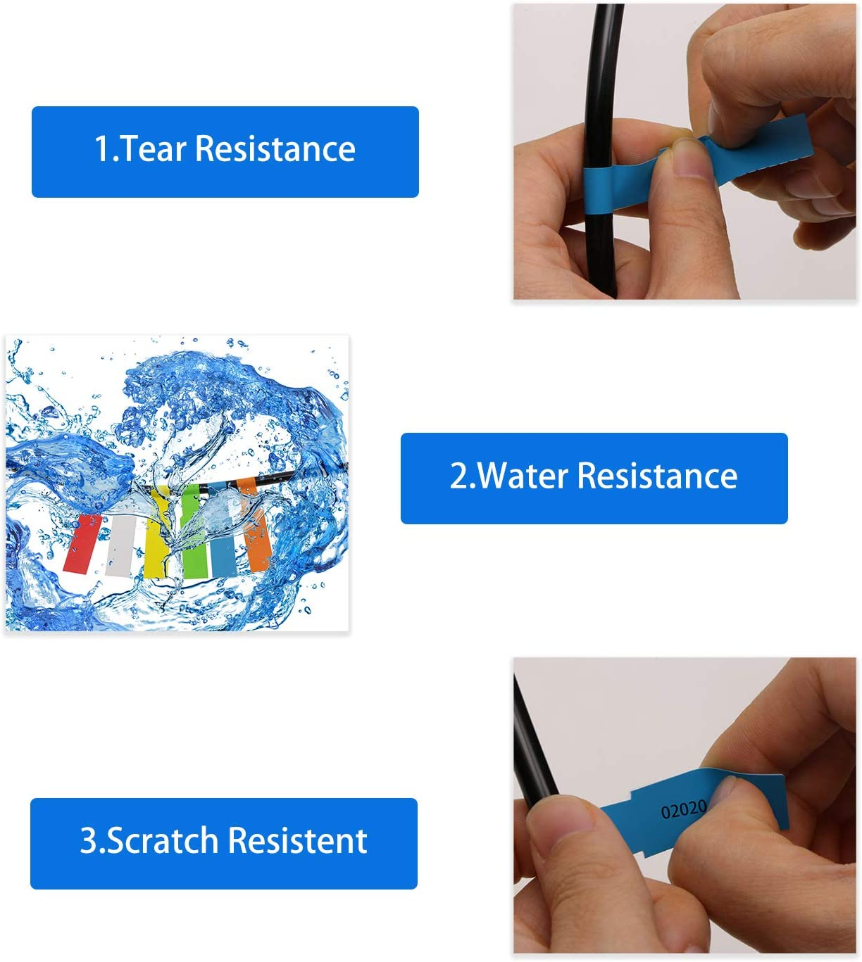 Mini Skater 240 Labels 8 Sheet Colorful Waterproof Cord Labels Tags Write on Stickers Tear Resistant Flexible Works Cord Identification Labels for Laser Printer (8 Sheet (240 Labels))