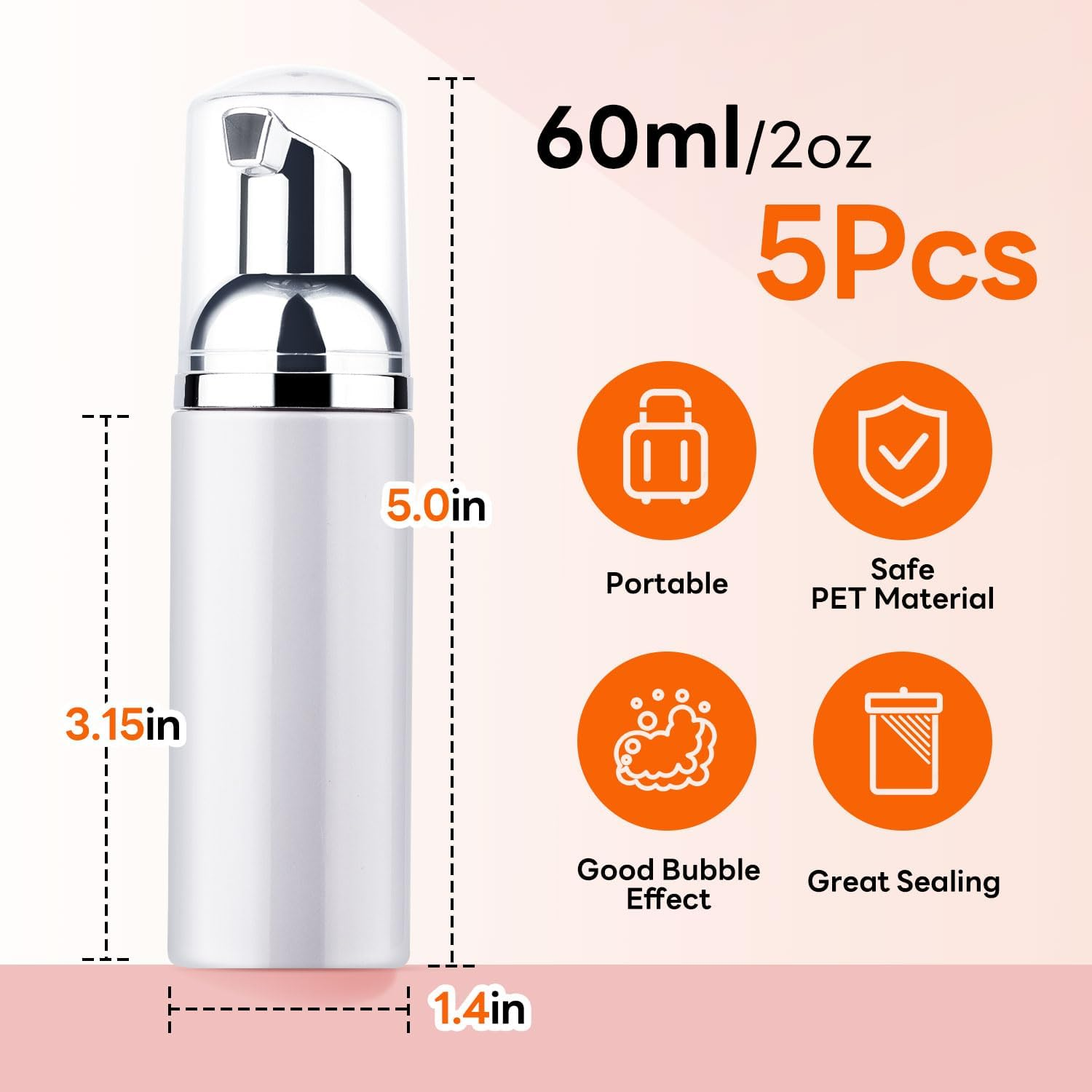 Foam Pump Bottle 60Ml Lash Soap Dispenser Bottle Travel 5Pcs Empty Plasitc Refillable Mini Bottle for Hand Soap Shampoo Lash Cleanser Foam Bottle image number 4