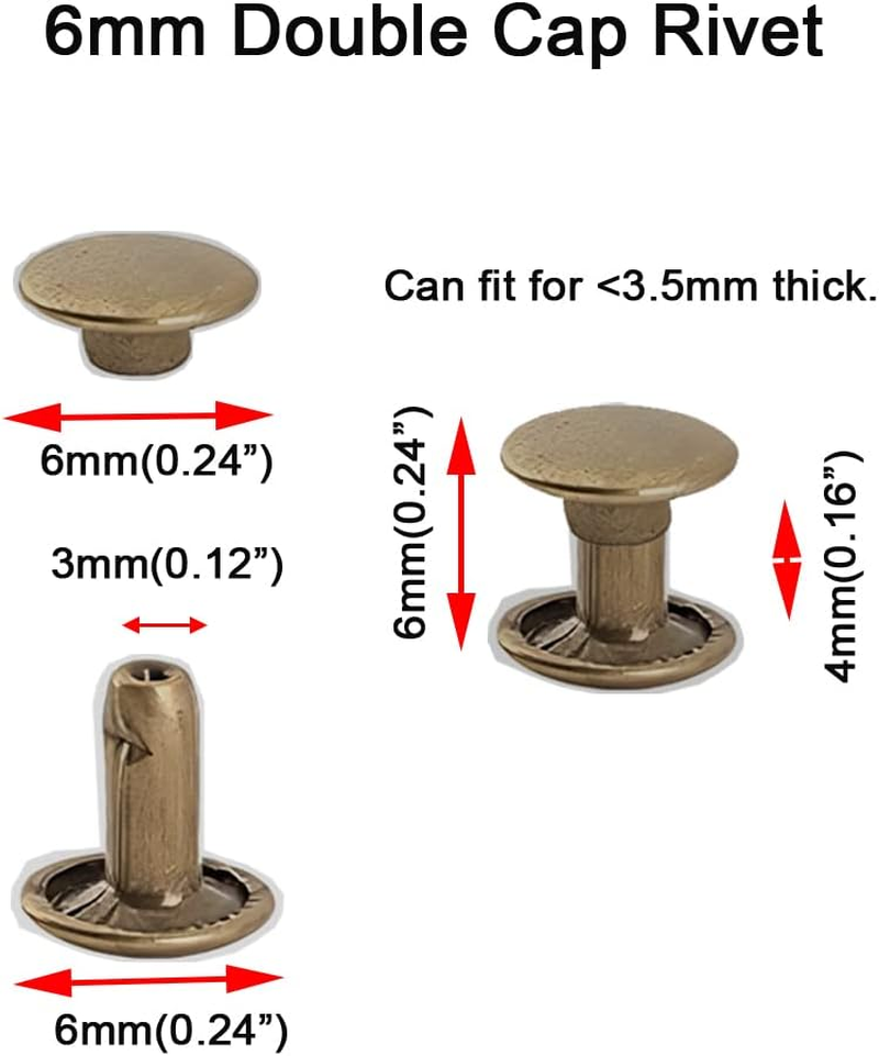 300Sets Leather Rivets Double Cap Rivet Tubular Metal Studs Repairs Decoration Craft Accessories for Leather Craft Clothes Shoes Bags Belts (6Mm Bronze) image number 6