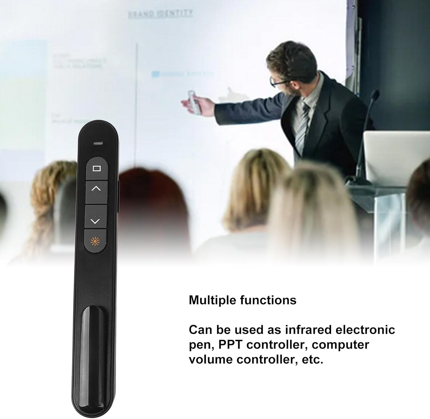 Wireless Presenter Remote Control, Portable PPT Clicker with Infrared Electronic Pen, Computer Volume Control, for Classroom Office