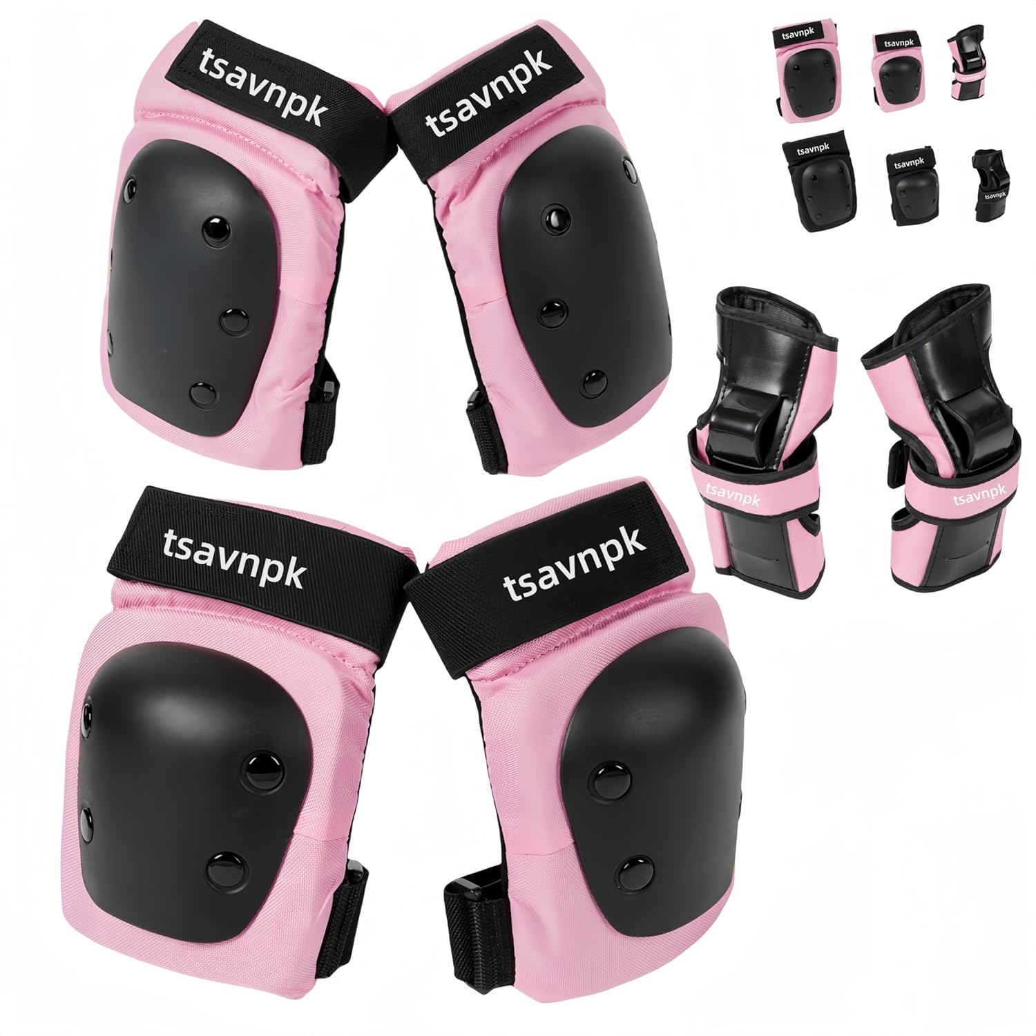 Kids/Adult/Youth Knee and Elbow Pads ,Wrist Guards for Adult Kids 6 in 1 Protective Gear Set for Skateboarding Biking Roller Skating Cycling Outdoor (Medium, Pink)