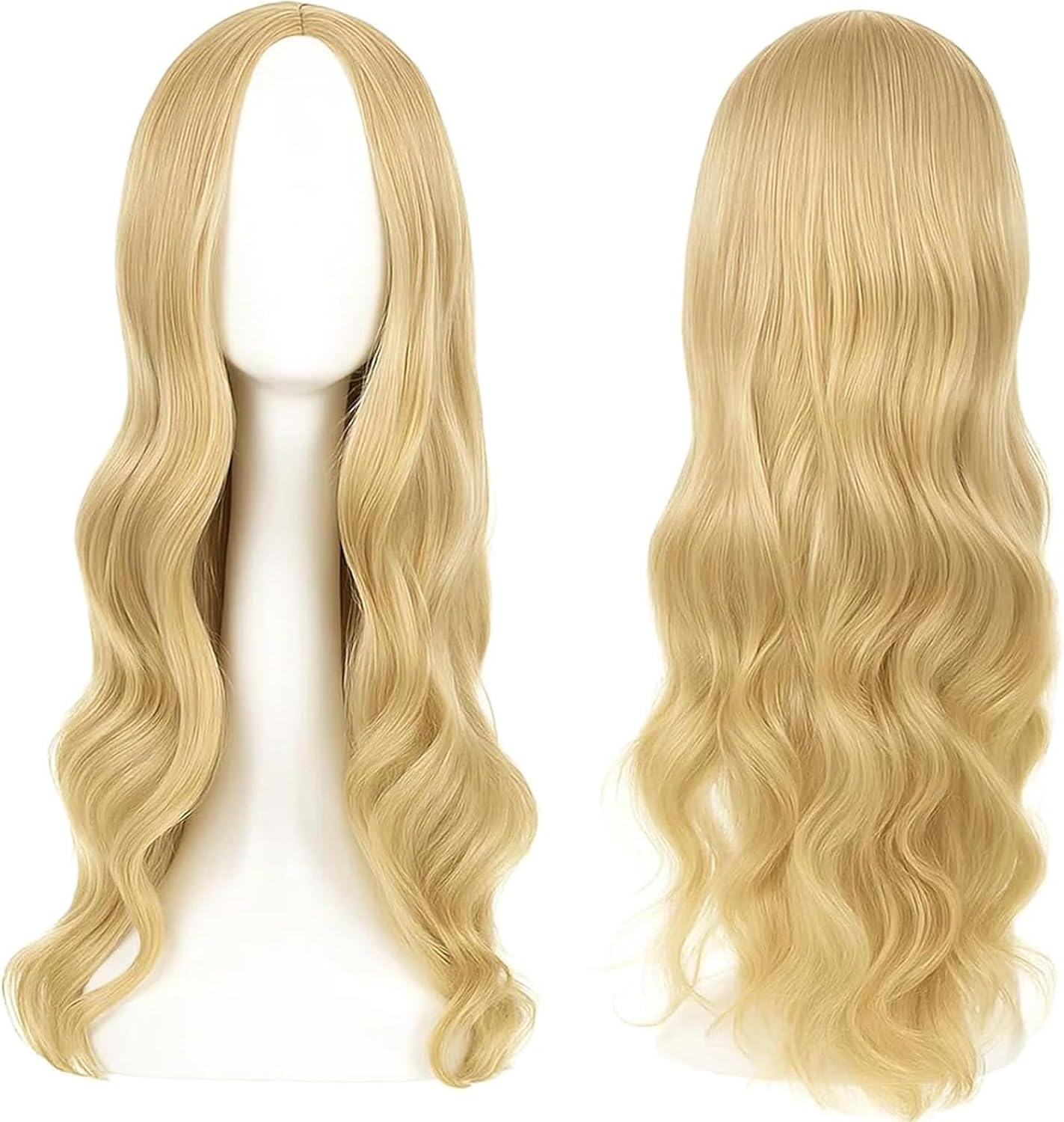 Set of 3 Long Wavy Blonde Wigs for Women and Girls, 28 Inch Long Curly Full Hair Wavy Heat Resistant Wig Cosplay Costume Charming Wig for Daily Carnival Fancy Dress (2 Hair Nets)