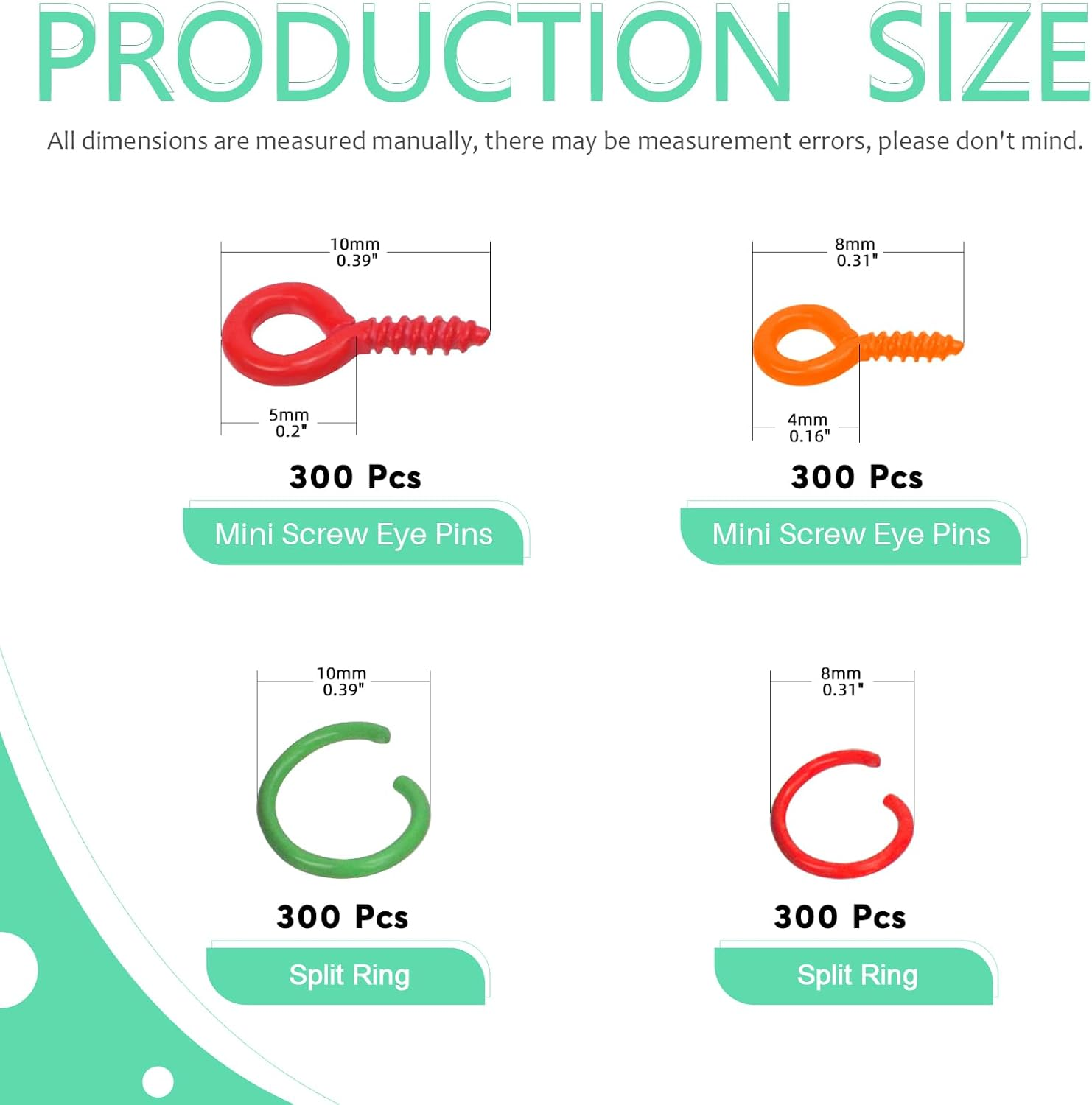 Keadic 1200Pcs 2 Sizes Mini Metal Screw Eye Pins and Open Jump Ring Set, Colorful Jewelry Making Findings Supplies for Cork Bottles Earring Charm Crafting image number 5