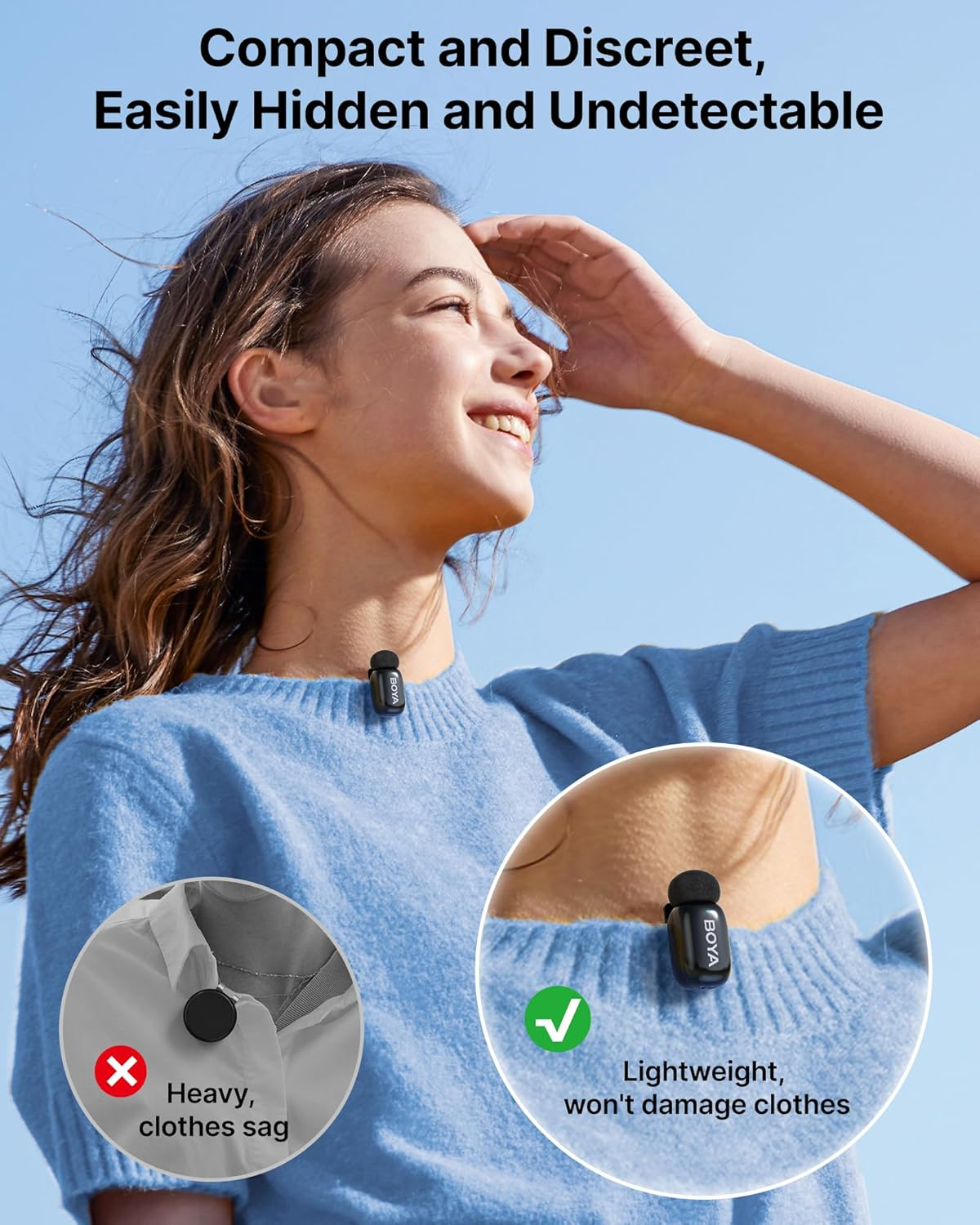 BOYA Mini Wireless Lavalier Microphone for USB-C Iphone 15/16 Android Smartphone/Tablet with Type-C Input, AI Voice Change, Noise Reduce, 30H Battery Life&Charge Case for Youtube Podcast Vlog Tiktok image number 3