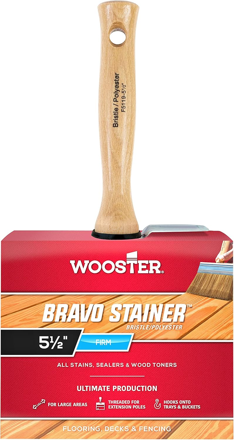 Wooster Brush F5119-4 Bravo Stainer Bristle/Polyester Stain Brush, 4 Inch, 4-Inch