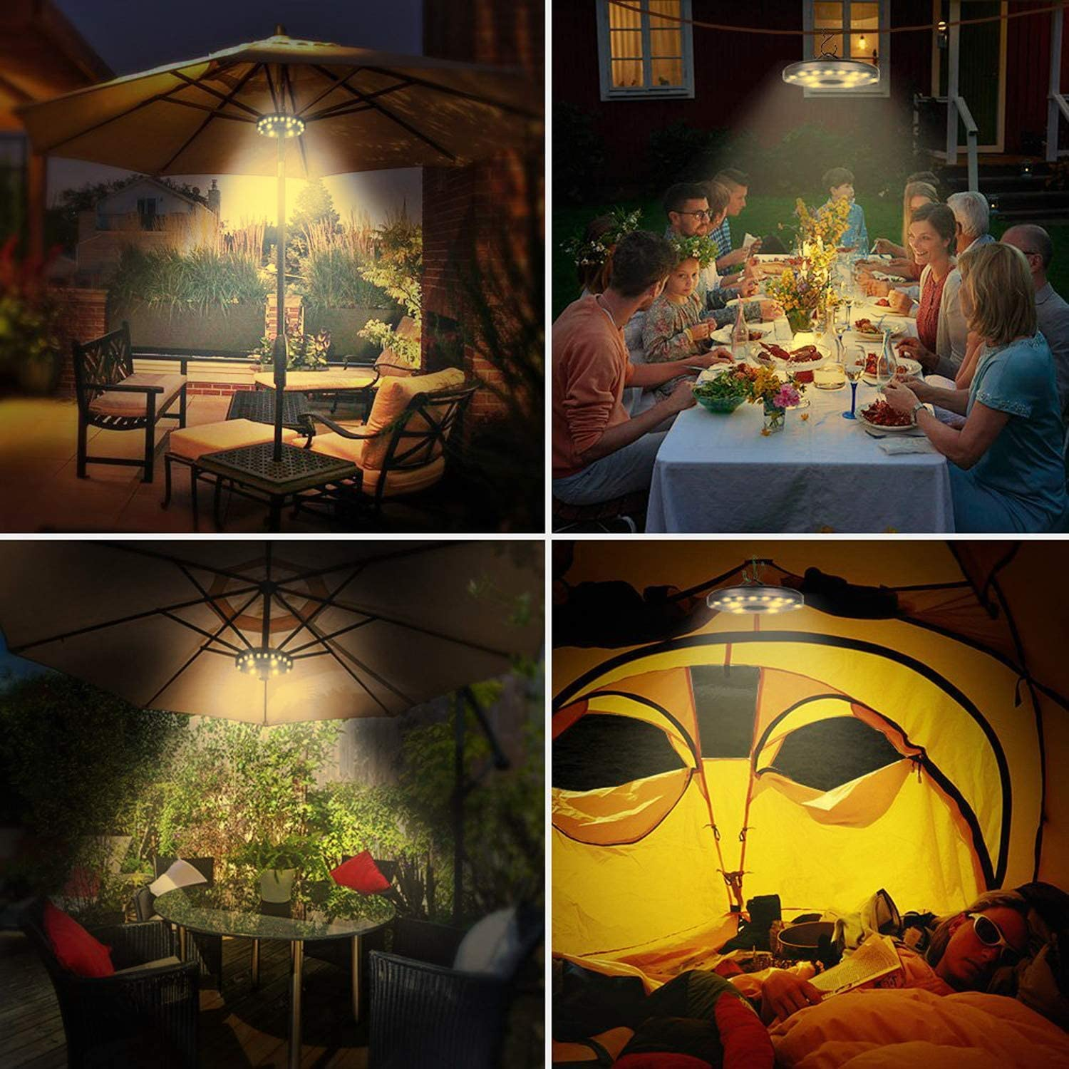 Warm White Patio Umbrella Light 3 Brightness Modes Cordless 28 LED Lights at 200 Lumens 4 X AA Battery Operated,Umbrella Pole Light for Patio Umbrellas,Camping Tents