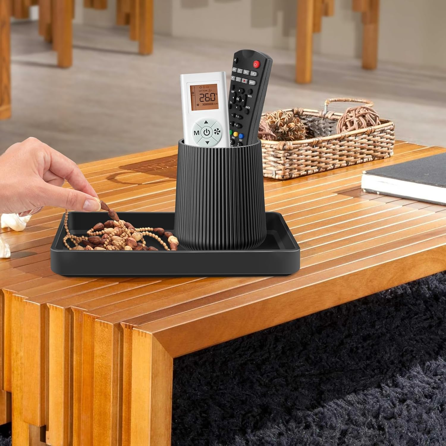 Black Bathroom Accessories Set - 3Pcs Bathroom Accessory Sets with Toothbrush Holder,Lotion Soap Dispenser,Qtip Holder Dispensr & Vanity Tray,Bathroom Countertop Vanity Oganizer - Matte Black