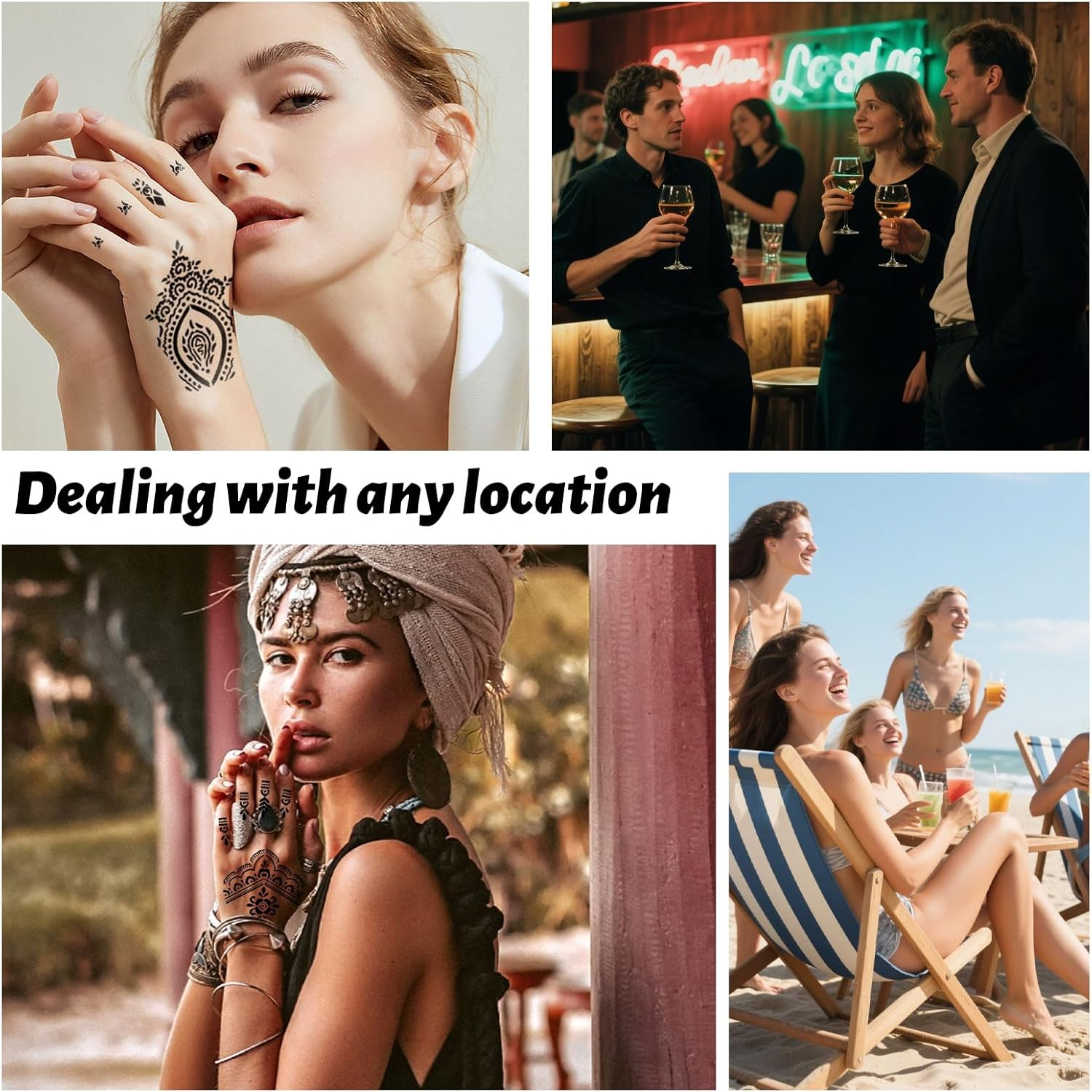 Weploda 24 Henna Tattoos Temporary Tattoo Stencils Indian Arabic Hands Tattoo Temple Stickers for Women image number 5