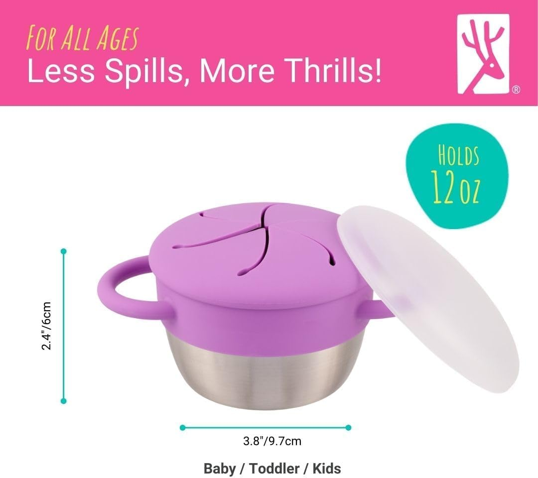 Elk and Friends Stainless Steel Snack Cups | Removable Silicone Food Catcher and Travel Lid | Spill-Proof Snack Containers for Baby, Toddler, Kids | Dishwasher Safe | 2 Pack image number 2
