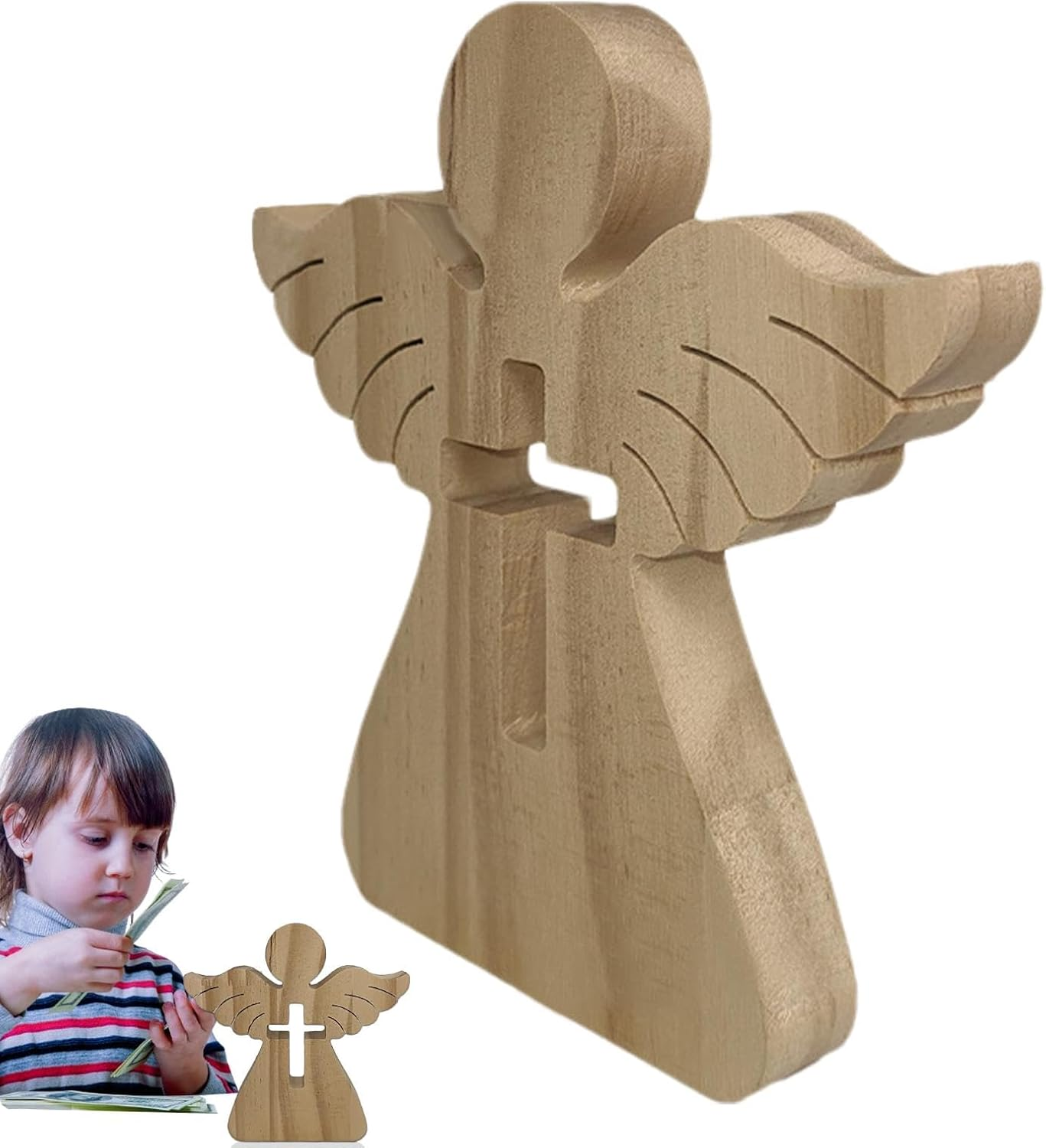 Wooden Money Holder Wooden Angel Money Clip with Angel Sculpture Made of Wood - Creative Wood Crafts Money Clip for Christening, Communion, Confirmation, Wedding image number 4