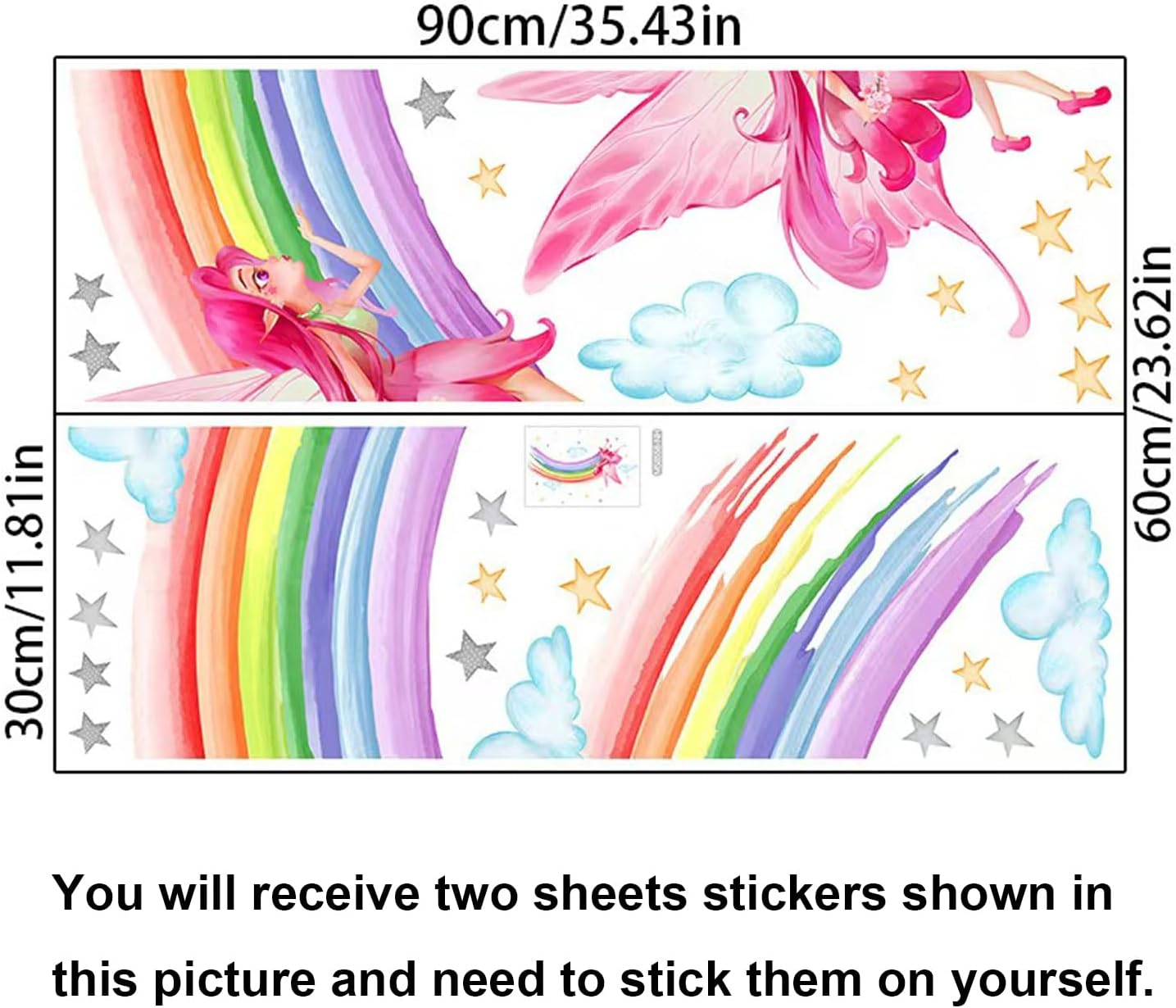 Fairy Wall Stickers Rainbow Clouds Star Wall Decals DIY Art Decor for Baby Nursery Children Bedroom Living Room Kid'S Gift Wall Decor image number 5