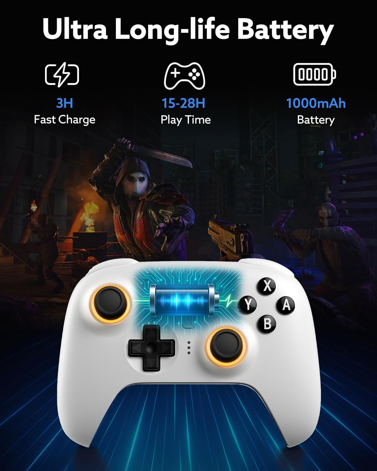 8Bitdo Ultimate 2 Bluetooth Controller (TMR Joystick Update), RGB Fire Ring, Switchable Hall Effect/Tactile Triggers, Vibration and Motion Control for Switch/Switch 2, Windows PC (White) image number 1
