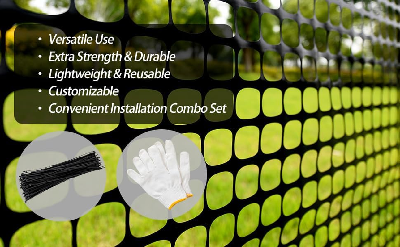 Potatolife Plastic Mesh Fence, Extra Strength 40''X50' Roll with 50 Zip Ties, Resuable Temporary Netting for Garden Fencing, Snow Fencing, Animal Barrier, Poultry, Deer, Dog, Construction, Black image number 2