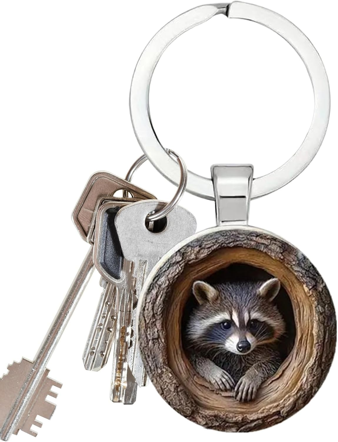 Raccoon Bag - Cute Animal Keychain, Tree Holes Backpack | Decorative Zipper Accessory, Cartoon Keychain Clip for School Bags, Wallet, Bo image number 2