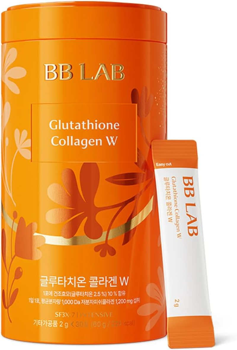 BB LAB Glutathione Collagen W, Collagen Powder Stick Supplement, Marine Collagen, Fish Collagen, Vitamin C, Hyaluronic Acid, 17 Probiotics, Fast Absorption, Orange Flavor (Pack of 1) image number 1