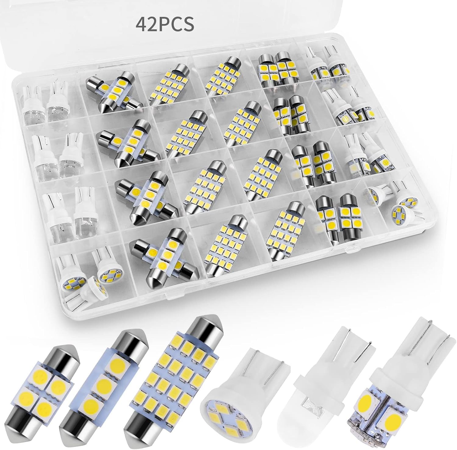 42 Pieces Interior Car Lights, Bright White Dome Map Tail Cab Lights Bulb Kit Set, DE3175 T10 31Mm 41Mm 194 LED Bulb for Your Trucks Width Lamp (White) image number 4