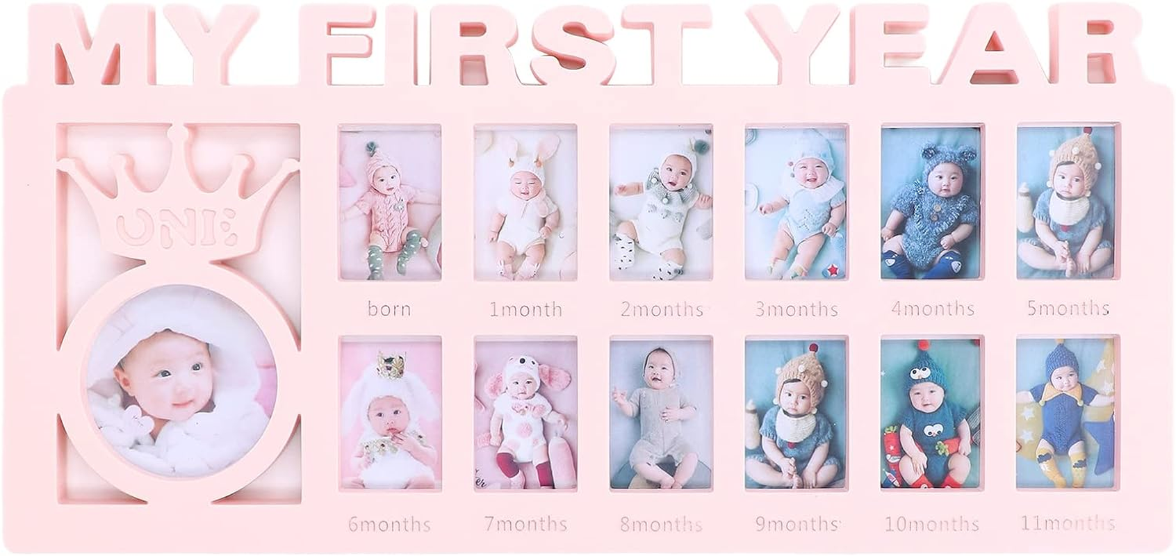 Joyzan Baby Keepsake Frame, Milestone Personalized Frame Picture Frames Tiny Ideas Prints Collage Baby'S Monthly Growth Registry Photo Memories Print Kit for Nursery D&eacute;cor Record 39 X 18.5 X 1.5Cm