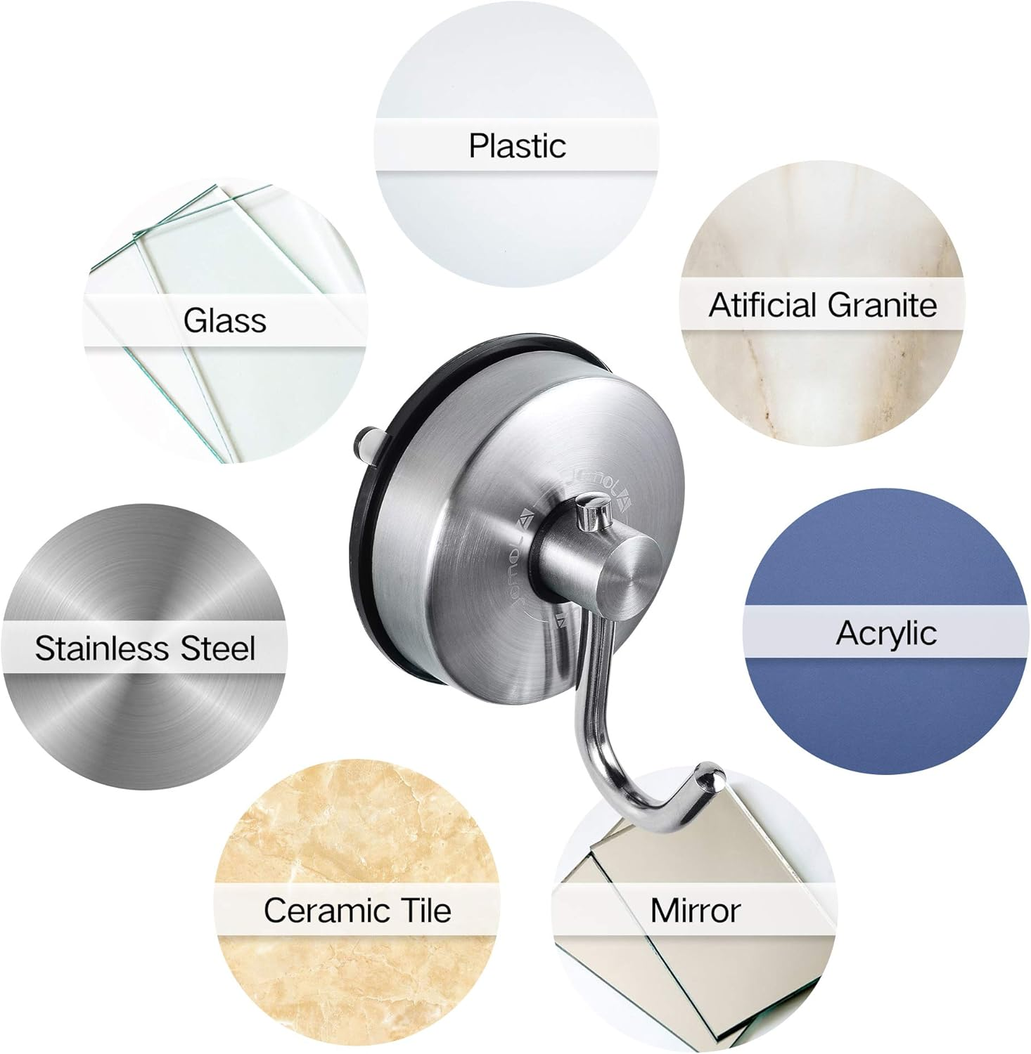 JOMOLA Suction Cup Shower Hook for inside Shower Towel Hooks with Suction Cup Holder Kitchen Utensil Storage Organizer for Bathroom Towel Hanger Stainless Steel Brushed Finish, 2PCS image number 5