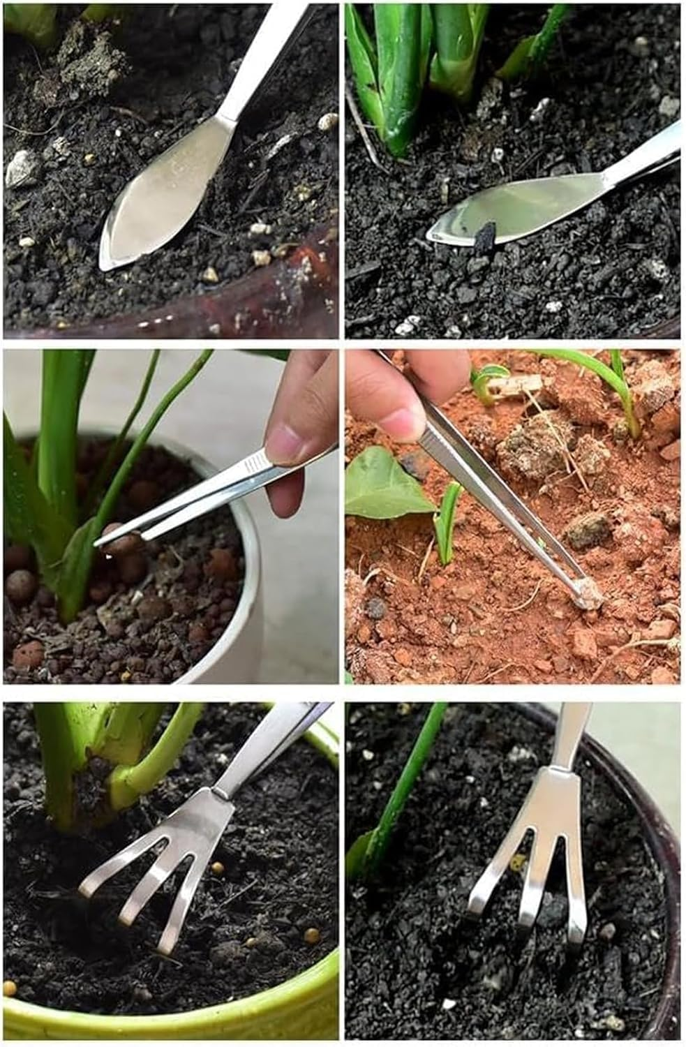 Bonsai Rake,Bonsai Tweezers,Garden Rake,Stainless Steel 3 Prong Root Pick Set,Ideal for Bonsai Care, Gardening, Removing Debris and Stones from Plants