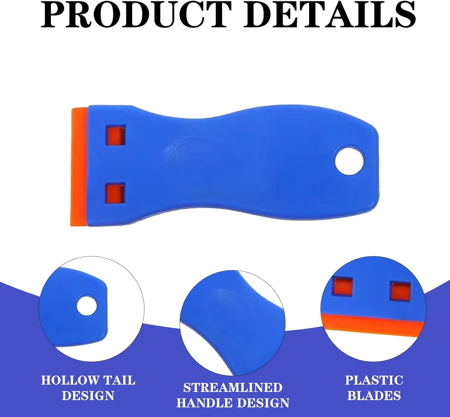 Lapetwbn Professional Plastic Razor Scraper Kit 10 Double Edged Blades for Safe Label Sticker Removal from Glass, Cars Tints Non-Scratch Decal Remover Tool with Comfort Grip image number 3