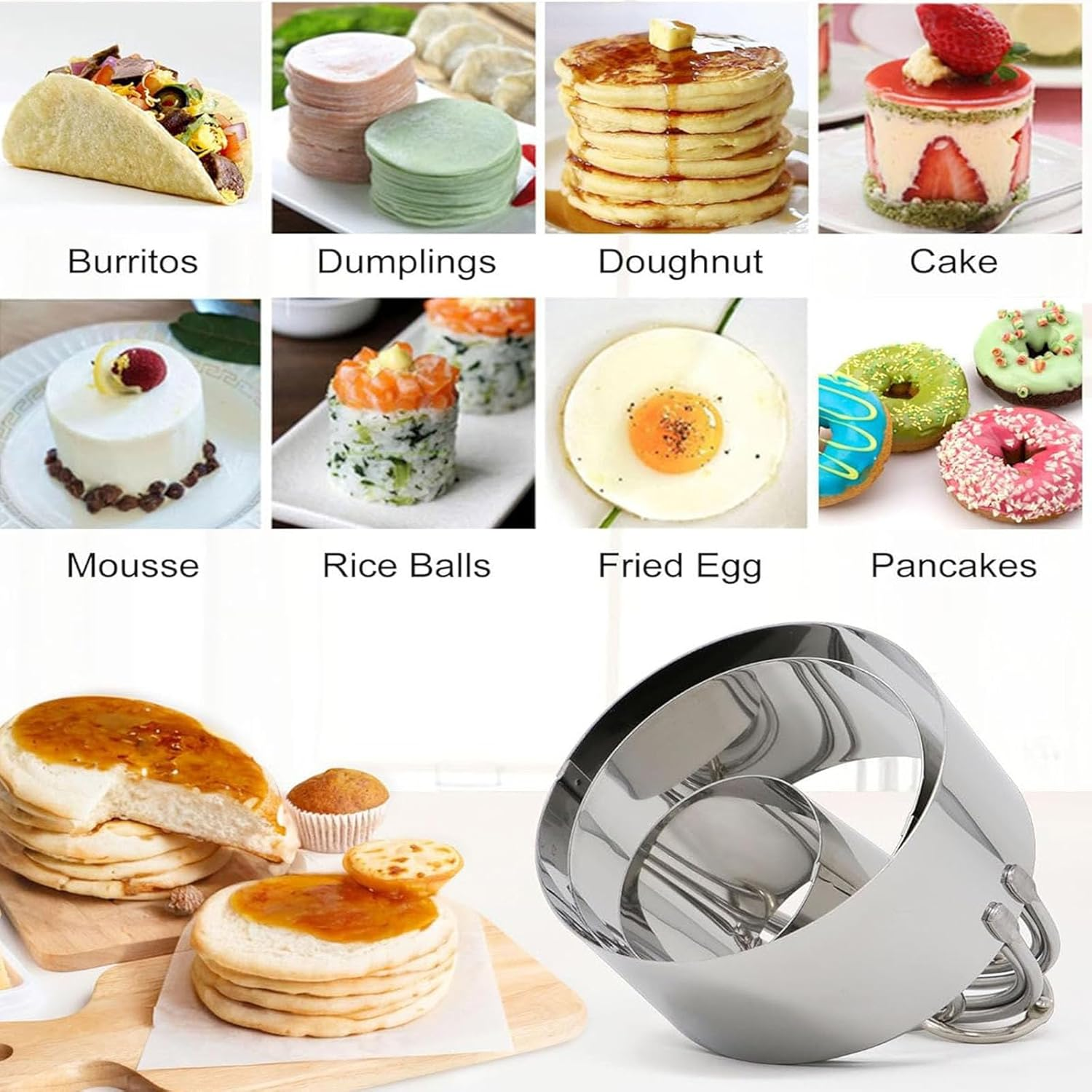 Cookie Cutters Set (5 Pieces/Set), Stainless Steel Scone Cutters with Handles, round Pastry Cutters Circle Biscuit Cutters Set for Baking, Professional Dough Cutter Tool. - Gingerbread image number 5