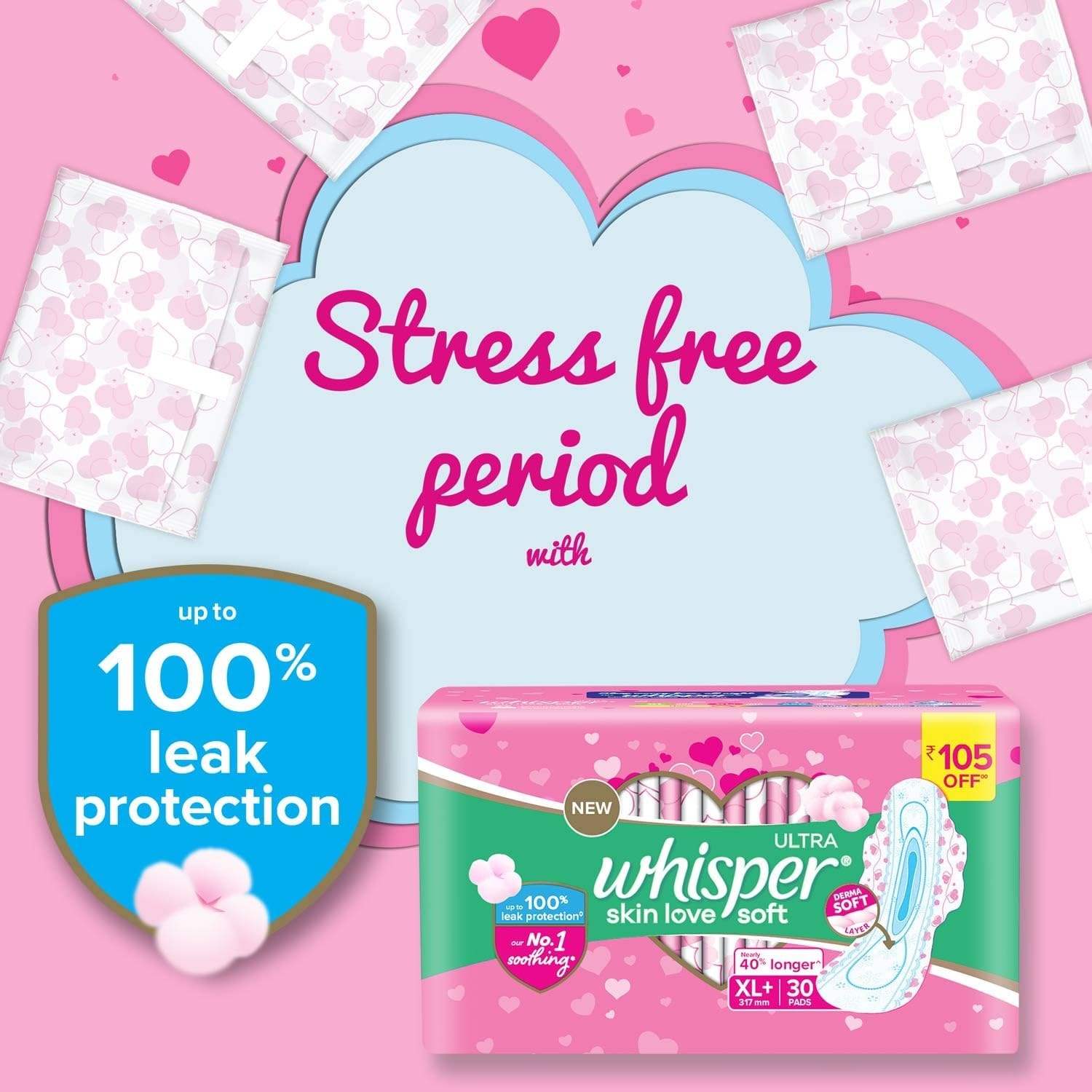 Whisper Ultra Soft Sanitary Pads - 30 Pieces (XL Plus) image number 4