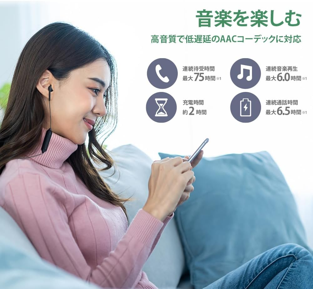 Premium Style PG-BTE12TC1BK Wireless Stereo Earbuds with Bluetooth 5.0, Tough Cable/In-Ear Type, Black image number 6