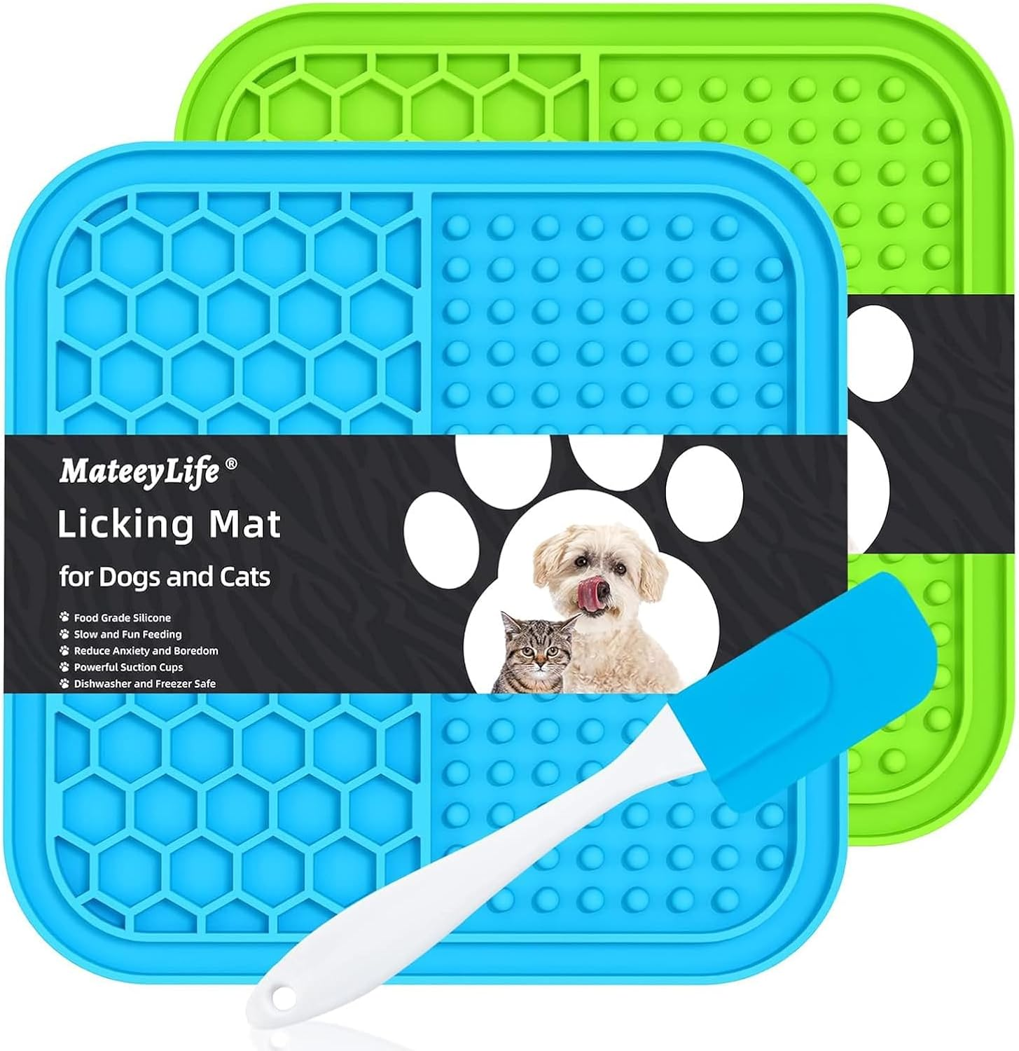 Mateeylife Large Lick Mat for Dogs with Suction Cups, Slow Feeder Bowl, Anxiety Relief Toy, Enrichment for Bathing, Cat Pad for Boredom