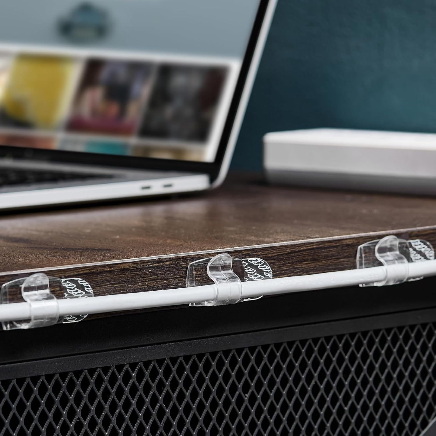 20 Large Clear Cord Clips with 28 Adhesive Strips, Damage-Free Wall Hooks for Hanging Cables, Removable Cable Organizers for Electrical Wires - Indoor Use image number 5