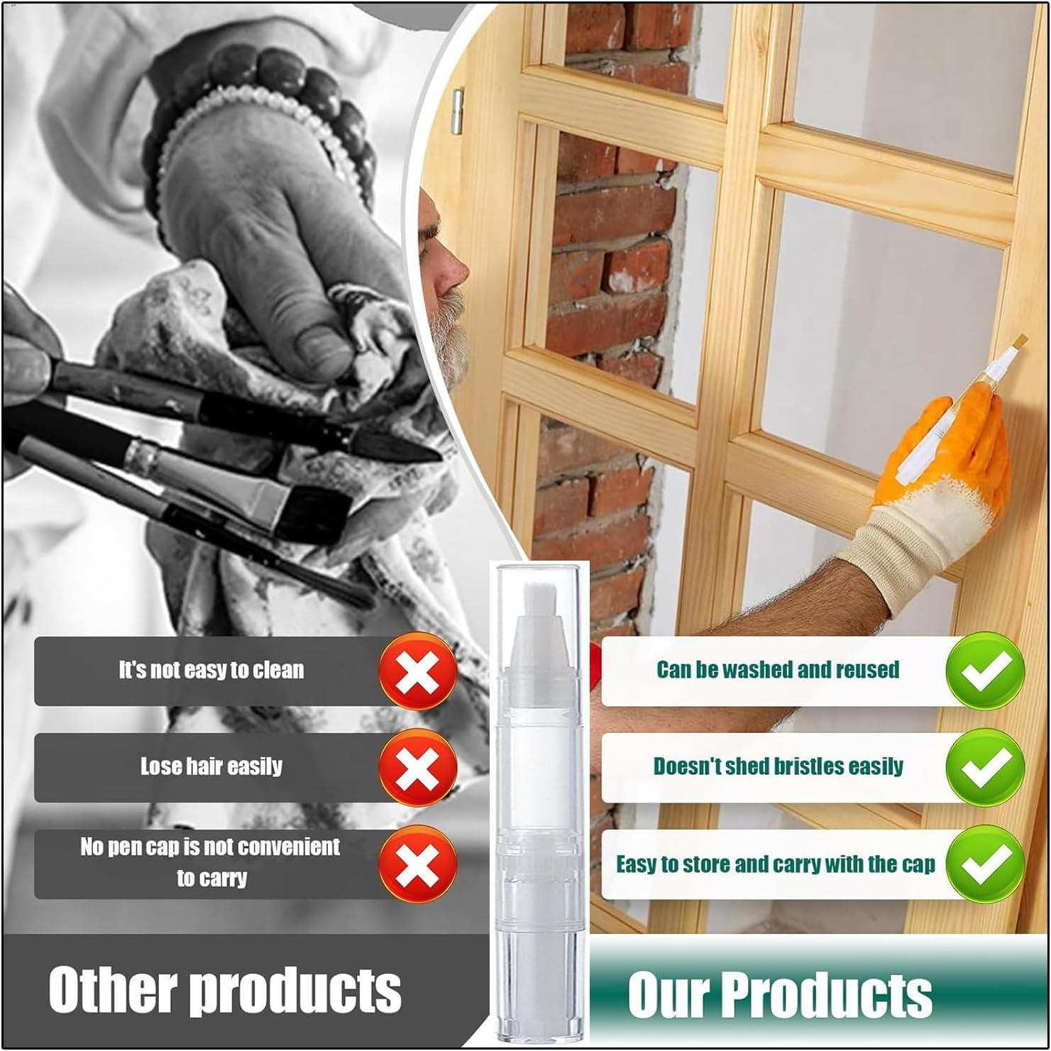 Touch up Paint Pen, 5 Pcs Pen with 5 Pcs Touchup Syringe, House Drywall Repair Brush Kit, Refillable for Windows, Wall, Wood Floors, Furniture, Cabinets, Doors image number 5