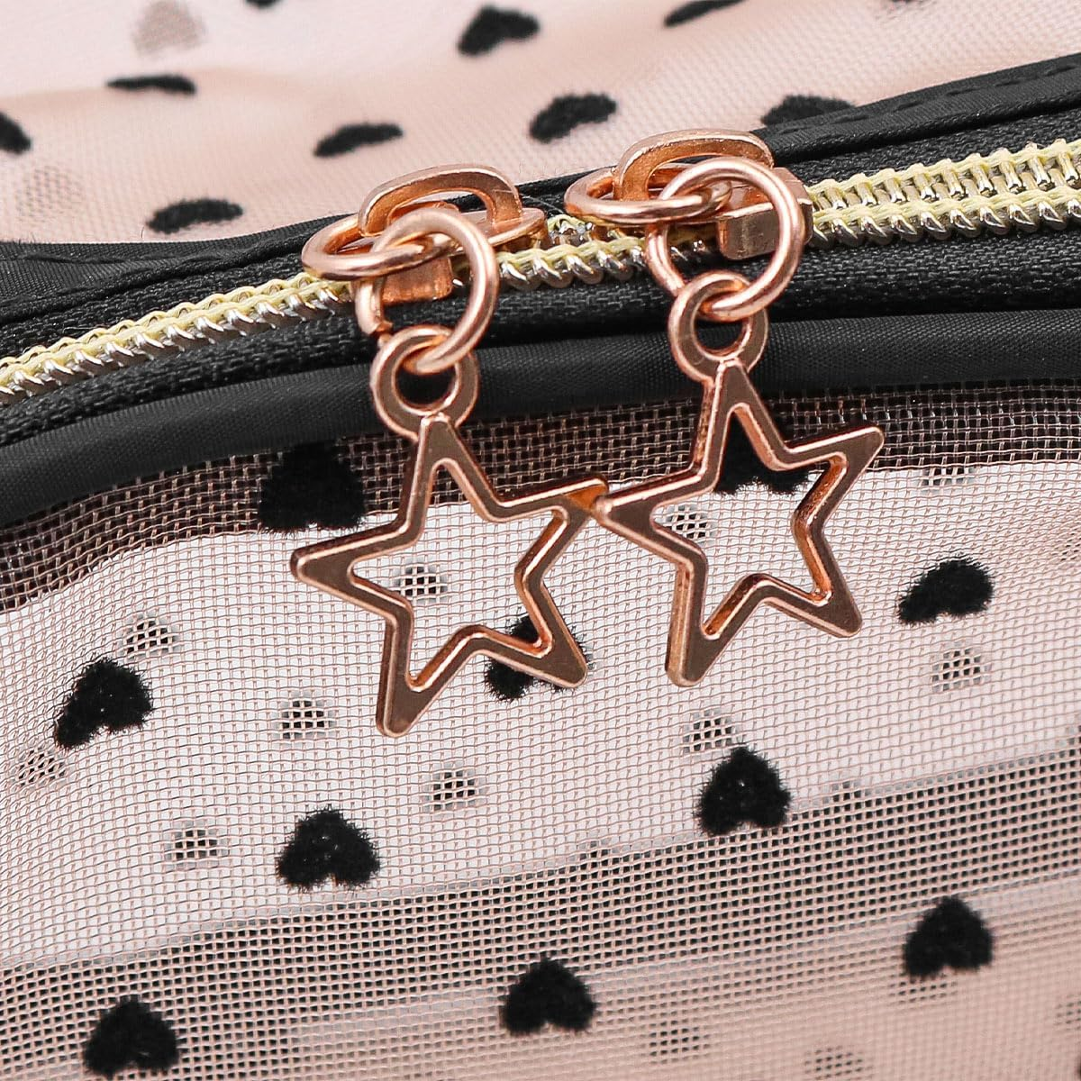 Set of 2 NUZAMAS Mesh Cosmetic Bag Heart Pink Portable Makeup Pouch Travel Toiletry Bag Mini Zipper Mesh Pouch Makeup Organizer for Home Office Travel Women Girls image number 6