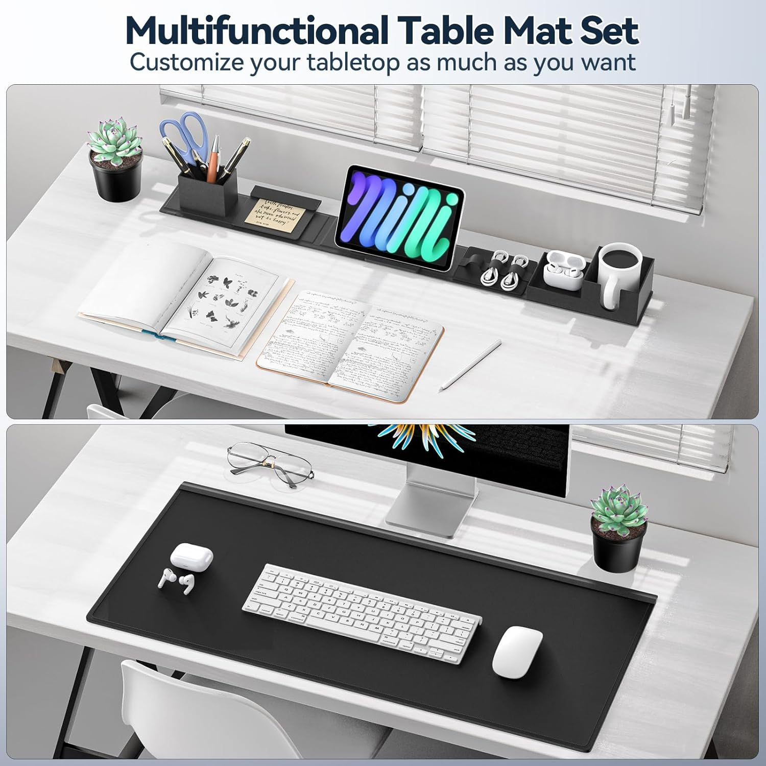 KDD Desk Pad and Organizer Set, 6 in 1 Mouse Mat with Magnetic Desktop Storage Accessories DIY Feature for Phone and Tablet Stand/Cup Holder/Card Holder/Pen Holder/Cable Management for Office and Home image number 4