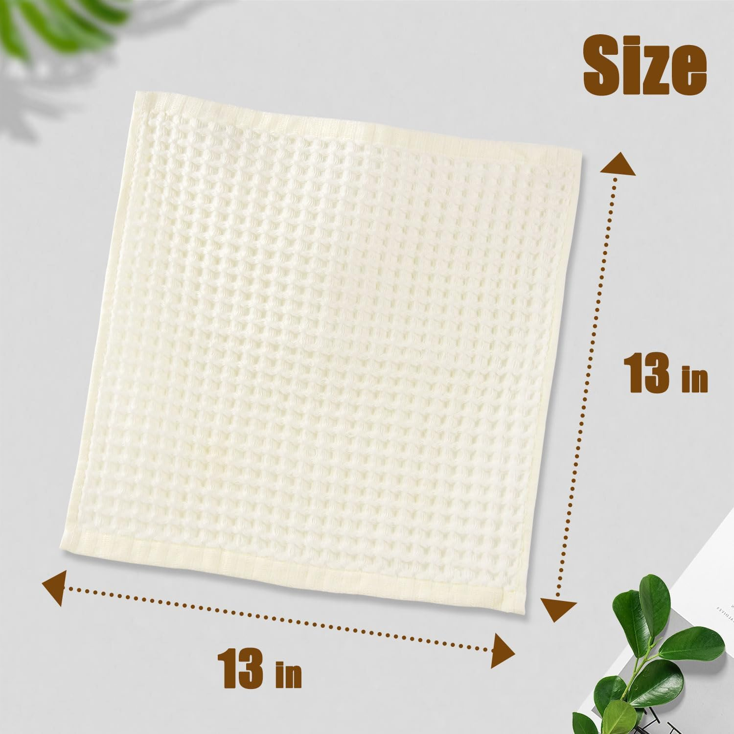 Cleanbear Wash Cloths 12 Pack，Cream Washcloths Set, 100% Cotton Waffle Weave &ndash; Fluffy, Absorbent, Quick-Drying Wash Cloths for Showering, Face, Body, and More