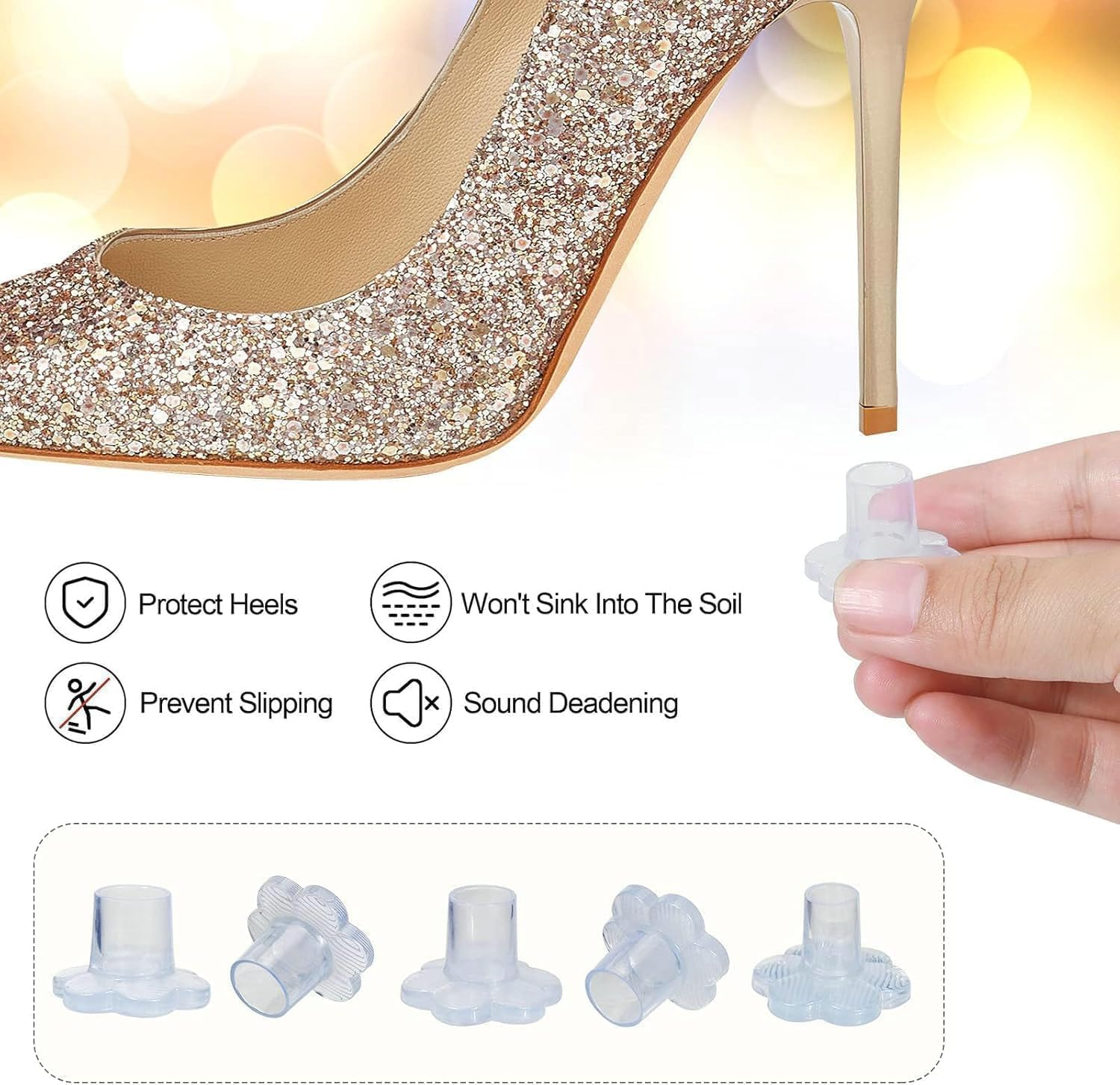 Flower Shaped Clear High Heel Protector Covers, 15Pcs Flower Shape Grass Heel Protector for Shoes, Soft Heel Covers Heel Repair Caps Covers Forfor Walking on Grass and Uneven Floor image number 6