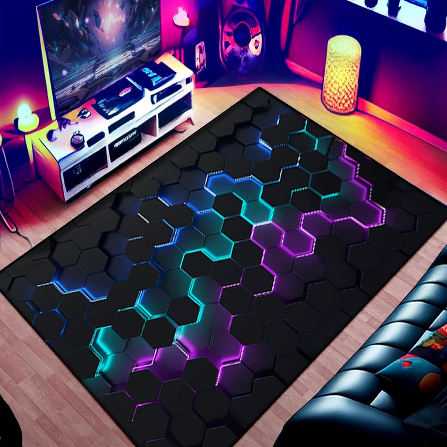 Game Area Rug for Boy Room, Non-Slip Gaming Geometric Play Mat for Playroom Bedroom, 3D Colorful Gamer Activity Centerpiece Area Rugs Floor Mat Carpet Decorative (Color 3, 120X160Cm) image number 6