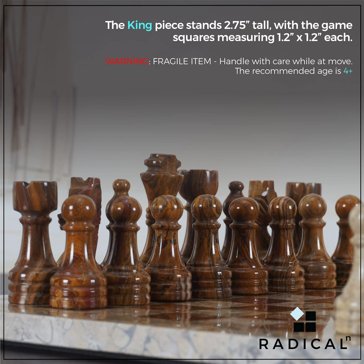 Radicaln Handmade Red and Coral Full Marble Chess Board Game Set - Staunton Marble Tournament Two Players Full Chess Game Table Set image number 3