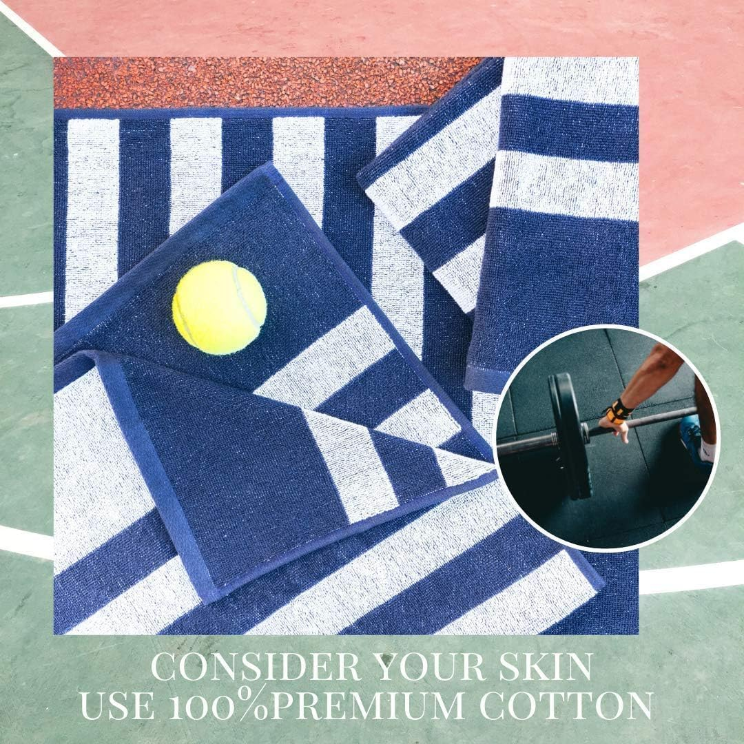 Luzia Striped Workout Towel for Sweat (Pack of 4) - Premium Quality 100% Turkish Cotton - Lightweight and Super Absorbent for Exercise, Sports, Workout, Fitness, Gym, Yoga, Running (Blue) image number 4