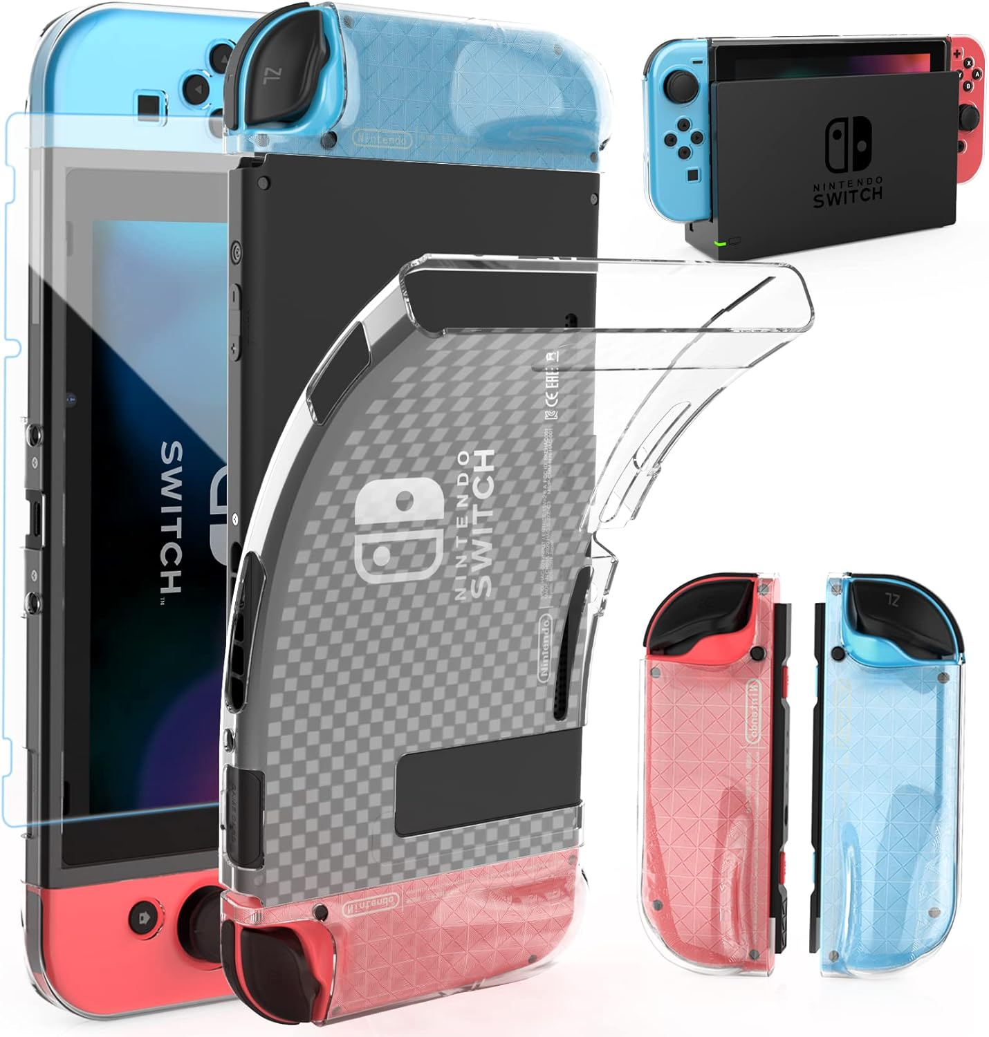 HEYSTOP Switch Case and Switch Screen Protector Compatible with Nintendo Switch, Dockable Soft TPU Switch Protective Case Cover with Switch Accessories, 6 Thumb Grip Caps for Nintendo Switch Console image number 3