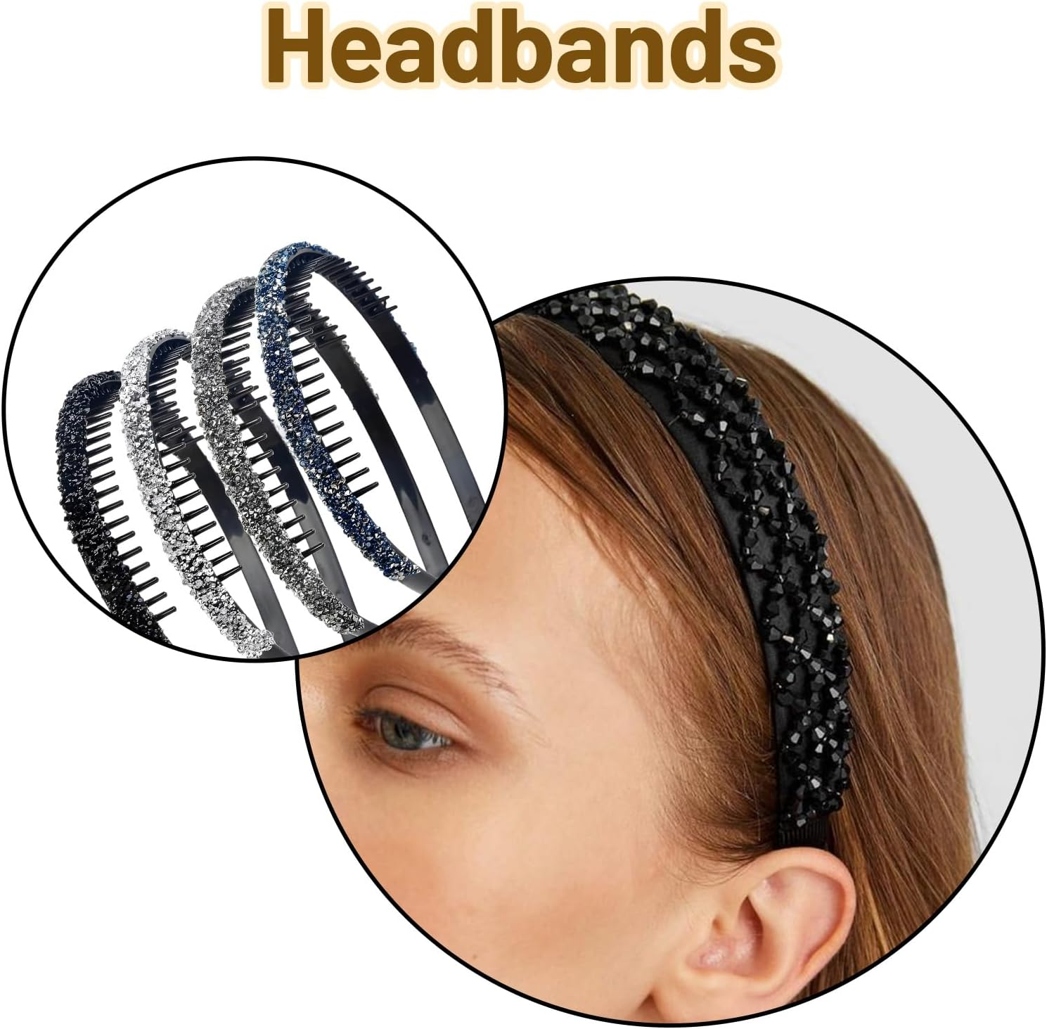Pack of 8 Women'S Headbands, Headbands, Women'S Hairband, Elegant, Non-Slip Headbands, Comb Hair Bands Made of Crystal, Glittering Hair Bands for Women image number 6