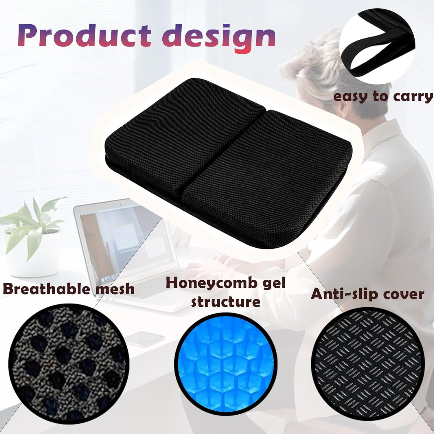 Gel-Infused Travel Seat Cushion - Portable Foldable Ergonomic Pillow for Airplane, Stadium, Camping & Office - Gel Grid Design Cooling Support for Flights, Bleachers, Commute & Outdoor Adventures image number 4