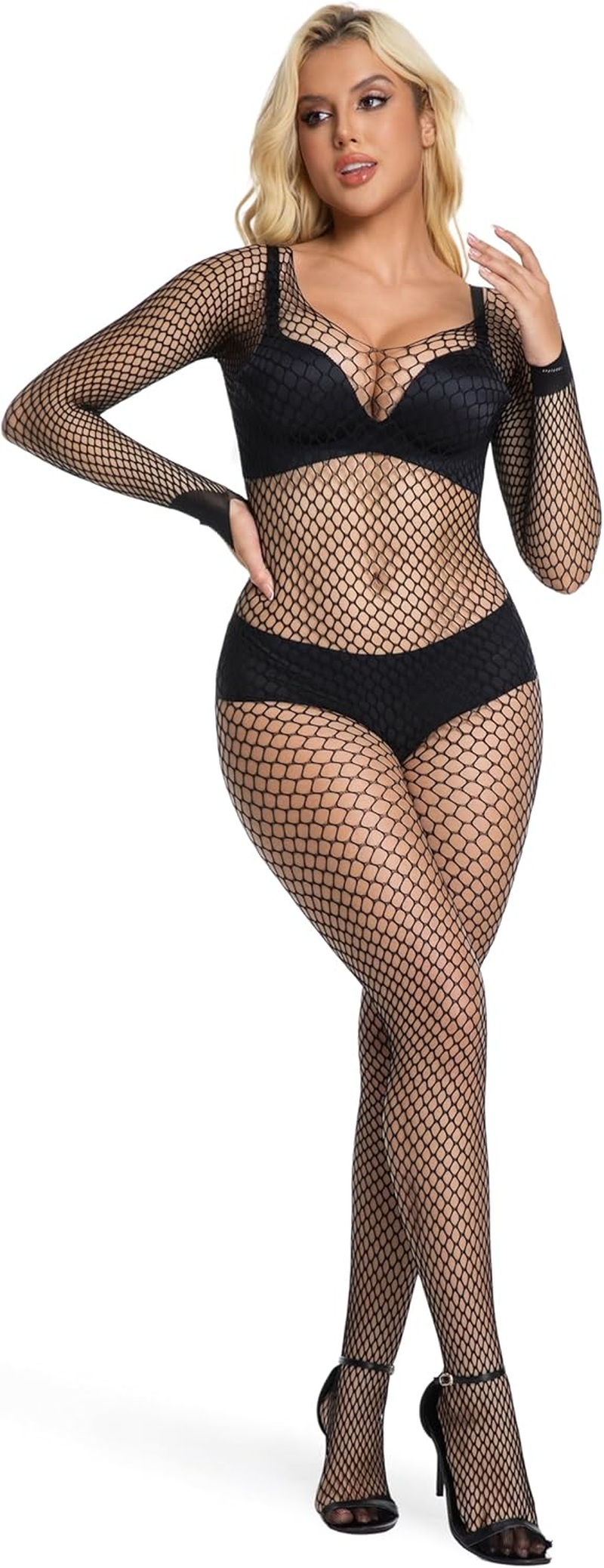Women Sexy Fishnet Bodysuit Mesh Bodystockings One Piece Teddy Lingerie Nightgown