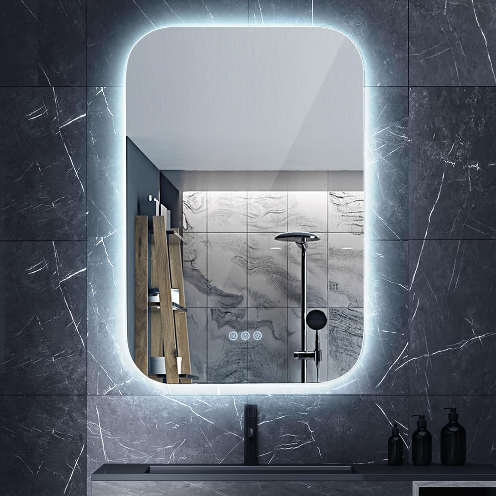 Simplus LED Wall Mirror Oval Bathroom Mirrors for Wall Mounted Anti-Fog Smart Touch Switch Vanity Makeup Mirror 50X75Cm(Backlit Light)