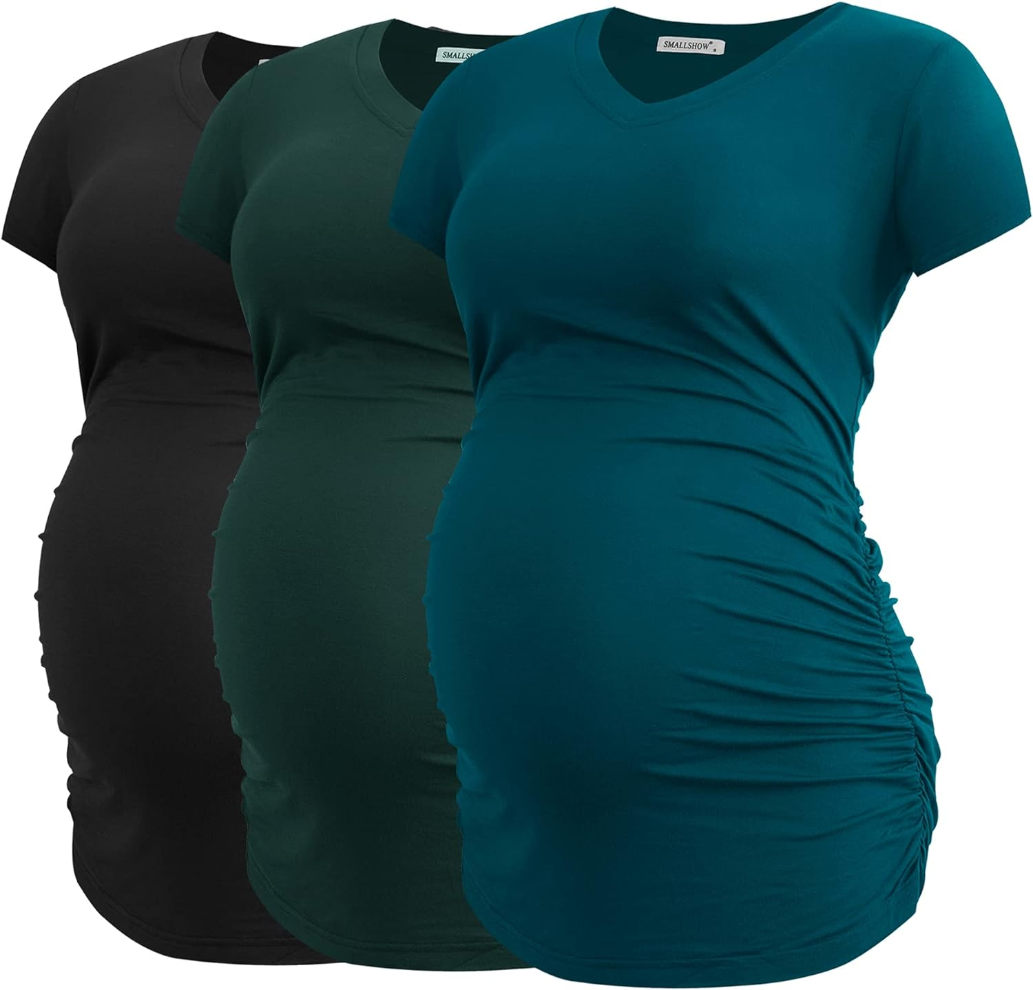 Smallshow Women'S V Neck Maternity Clothes Tops Side Ruched Pregnancy T Shirt image number 2