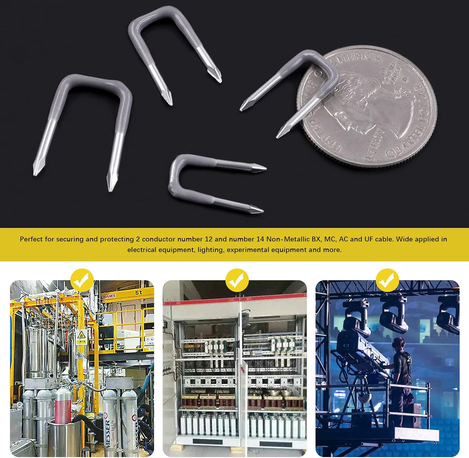 Mardatt 540 Pcs Insulated U Staple Nail Assortment Set with Storage Case, 0.56", 0.44&ldquo;, 0.41", 0.36" Metal Cable Staple for Fixing Electrical Wire