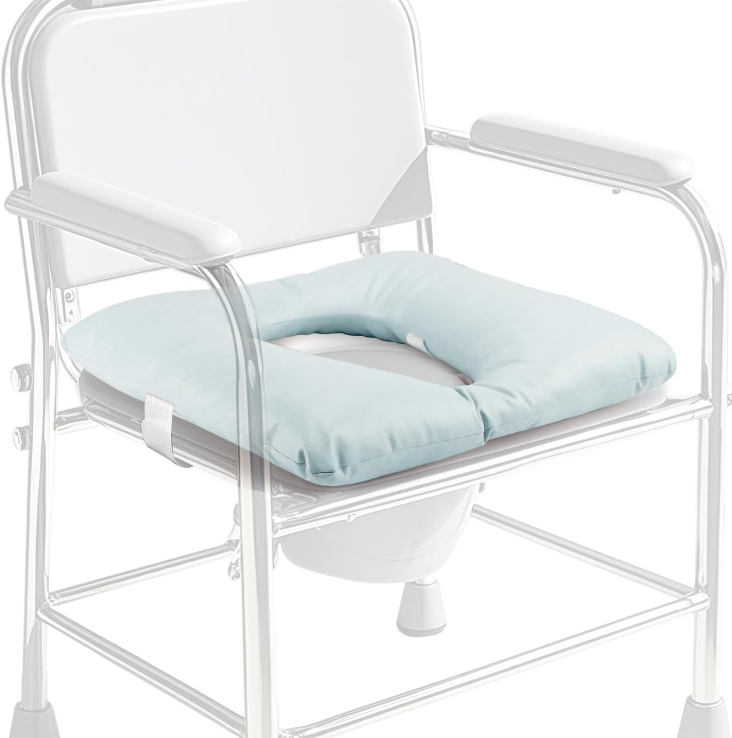 Bedside Commode Cushion, Seniors Portable Seat Cushion for Toilet/Shower/Bedside, Universal Fit Commode Padded Seat for Elderly, Seats Pad Cover Toilet Seats 17X17 with Fixing Straps (Blue)