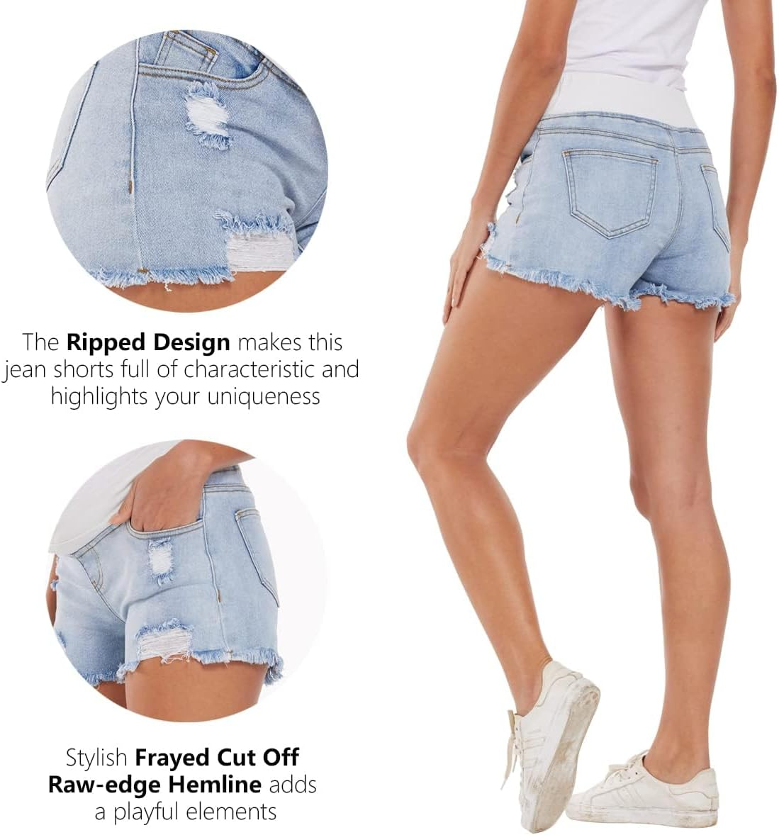 Jeans Short Pregnancy Maternity Jeans Shorts Women Maternity Denim Shorts Low Waist Ripped Raw Hem Maternity Fashion Summer Shorts image number 6