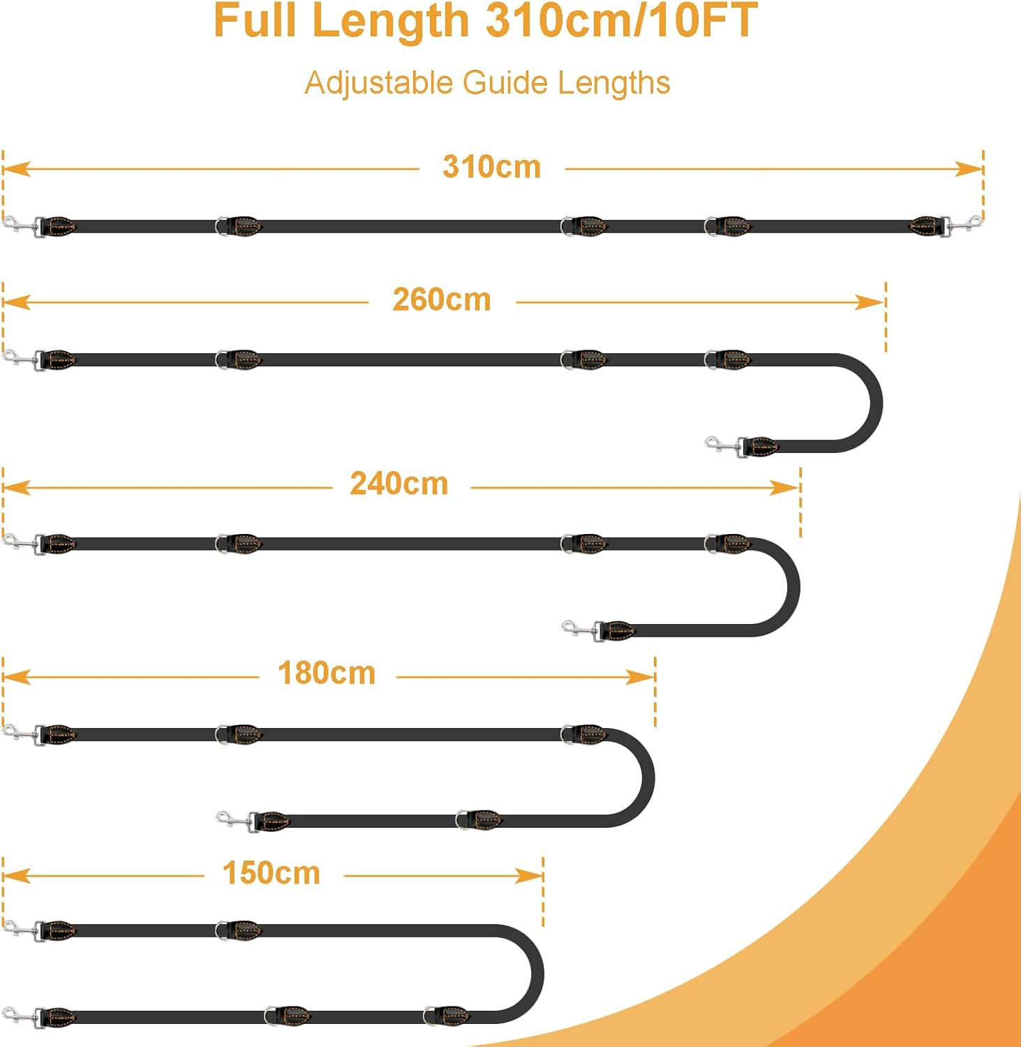 Bokelai Double Ended Lead for Dogs Adjustable Reflective 3M Training Lead for Large Medium Dogs Walking & Running Hands Free Rope Lead Black image number 2